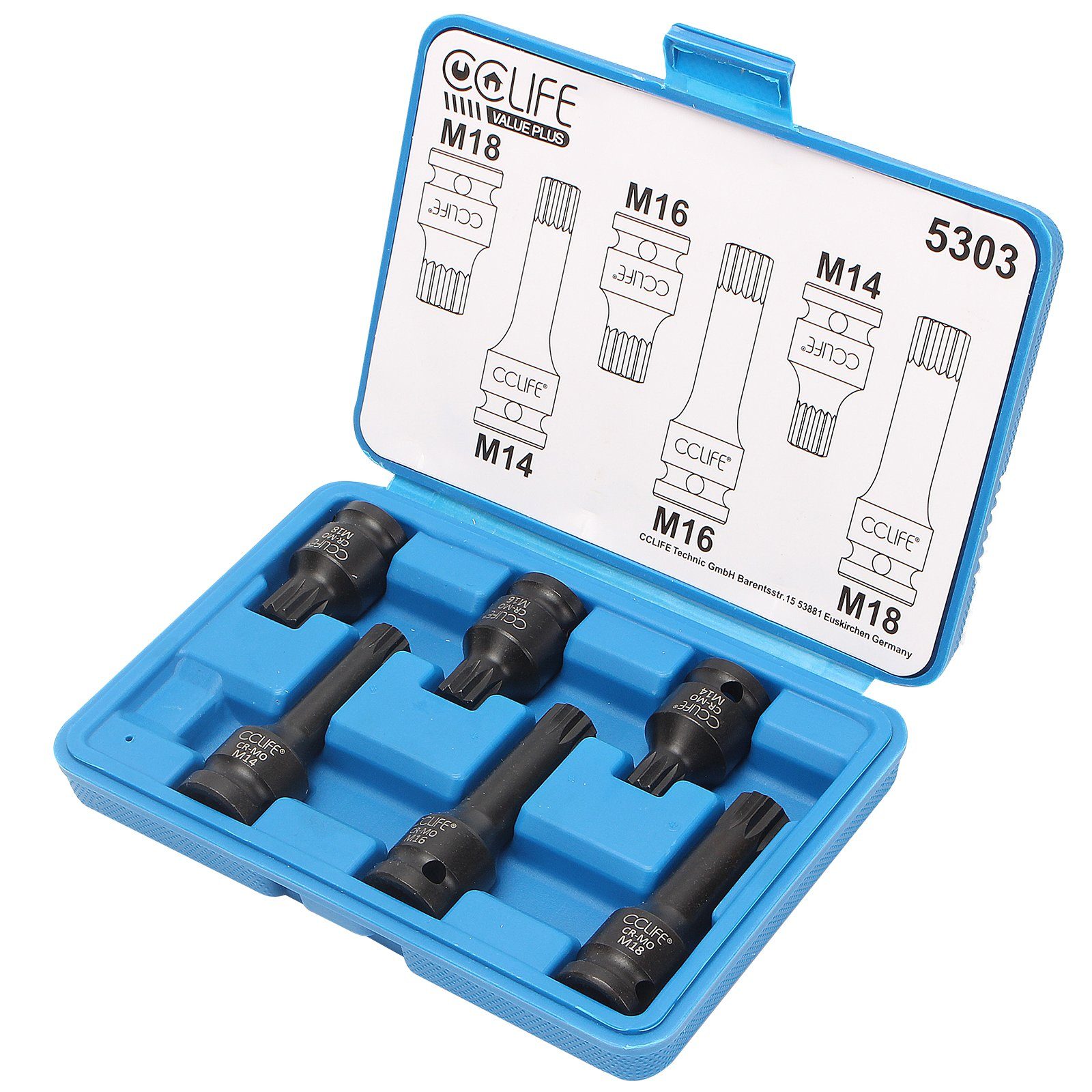 CCLIFE Steckschlüssel 1/2" XZN Satz Innen Vielzahn Schlagnuss Stecknüsse Nüsse Spline Bit