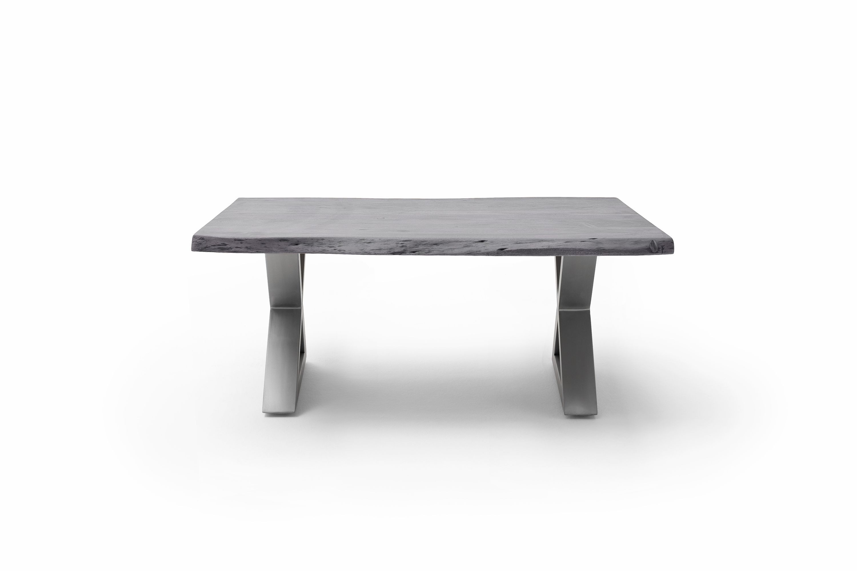 Robas Lund Couchtisch, Akazie Grau m. X-Gestell Edelst.-Optik gebürstet 110x45x70 cm
