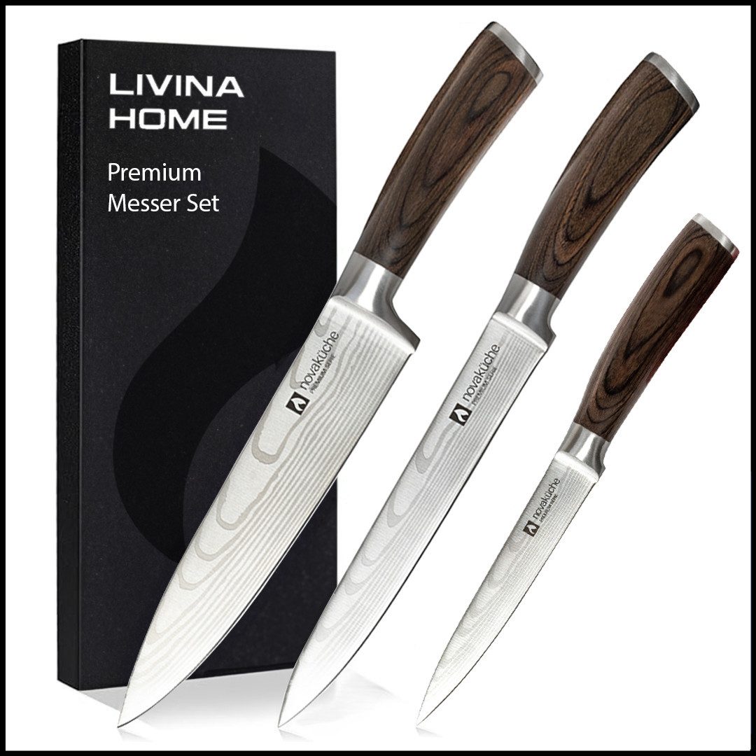 LIVINA HOME Messer-Set Profi Chefmesser Set – Scharfe 20 cm Klinge aus hochwertigem Edelstahl (3-tlg), Schneidemesser, Küchenmesser, Kochmesser, Oster Deal Sale!