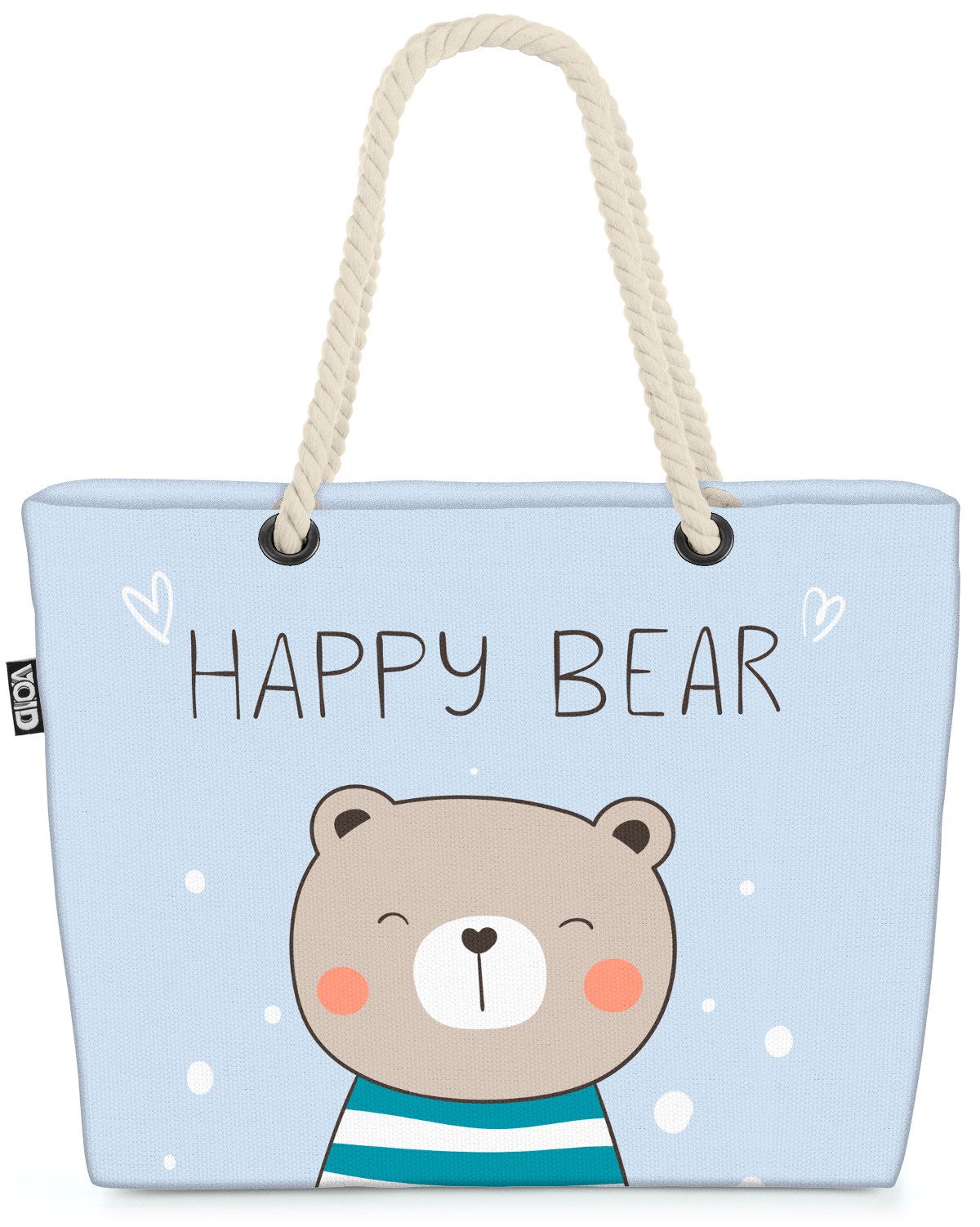 VOID Strandtasche Shopper Strandtasche, Happy Bear Bär Kinder Bärchen Happy Birthday Geburtstag Kinderzimmer