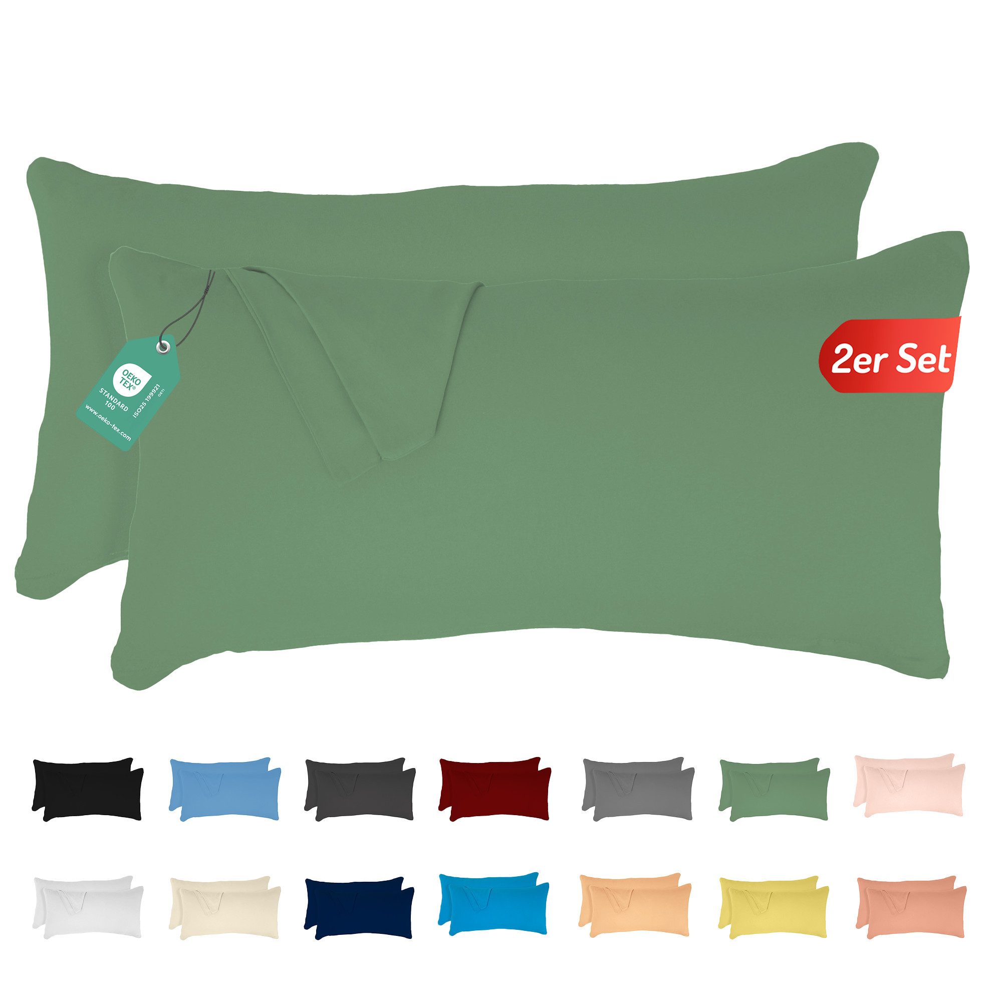 livessa Kissenbezug 2er Set Kissenbezug - Verdeckter Reißverschluss - Kopfkissenbezug, %100 Baumwolle Jersey Stoff 140 g/m², Ultra weich und atmungsaktiv