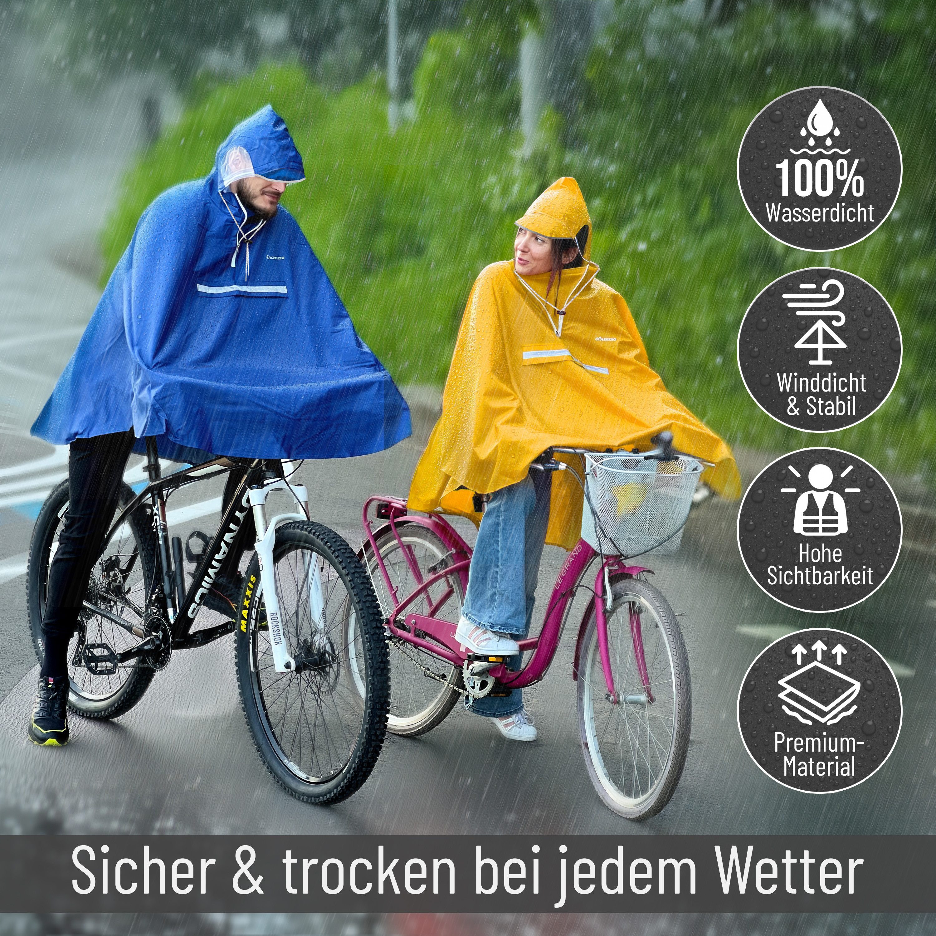 CYCLEHERO Regenponcho CYCLEHERO Fahrrad Regenponcho mit Reflektoren, wasserdicht, Gelb, Gr. (1-St., M) Reflektoren, Sichtfenster, Handschlaufen, Regenfänger