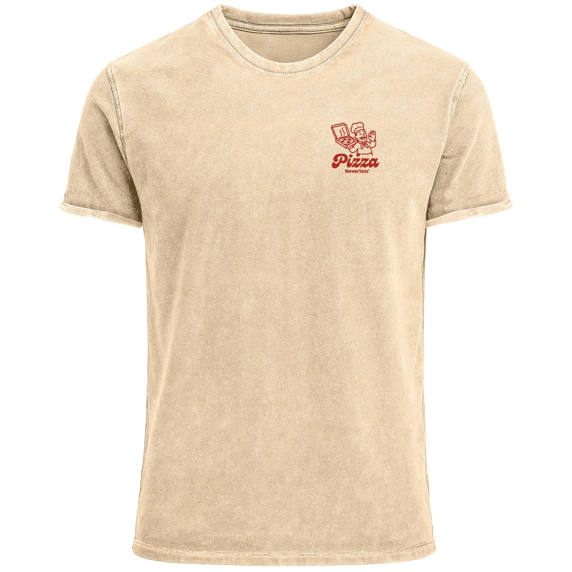 Print-Shirt Herren Vintage T-Shirt Pizza Backprint Printshirt T-Shirt Aufdruck