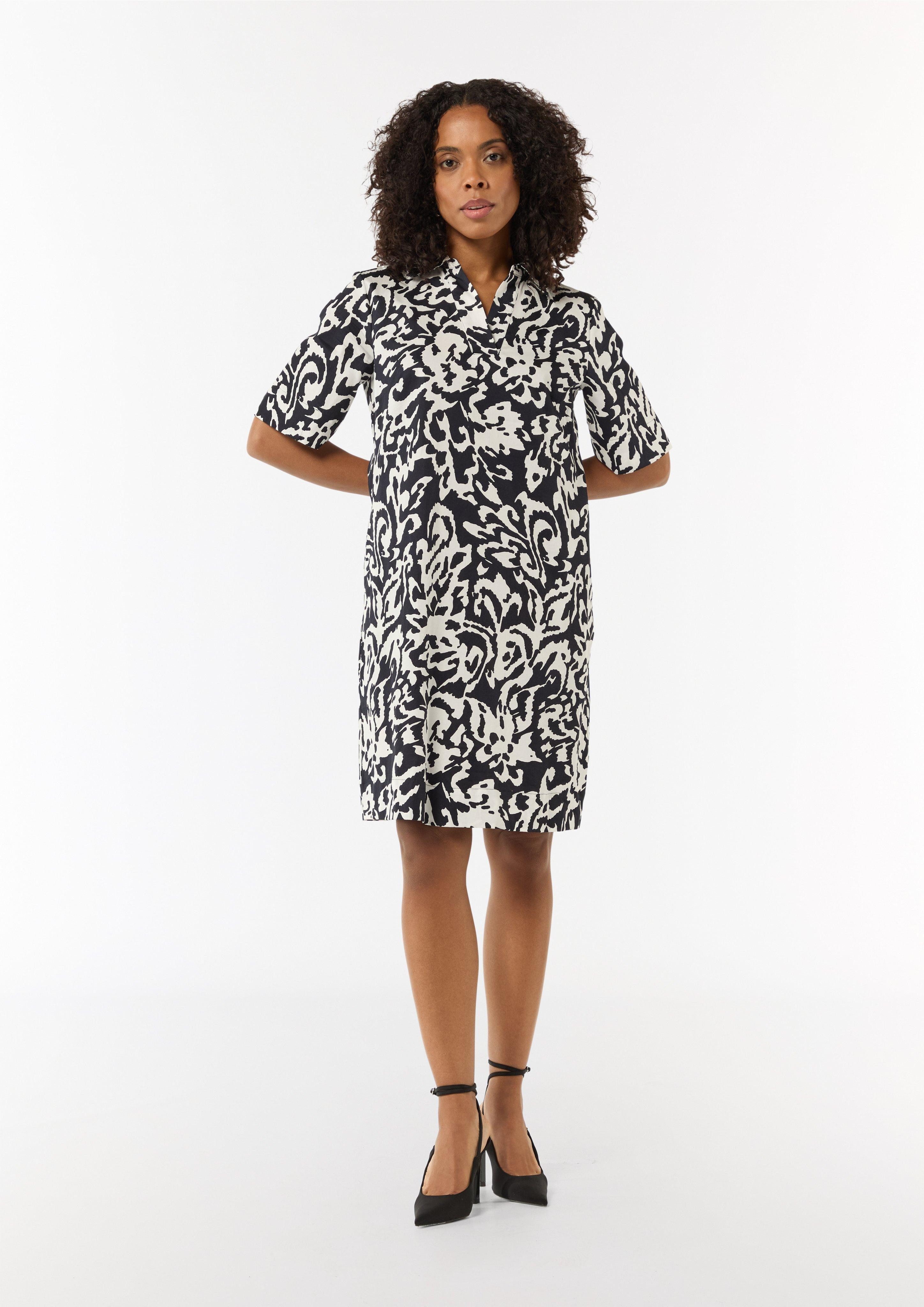 Minikleid Baumwoll-Kleid mit Hemdkragen und All-over-Print