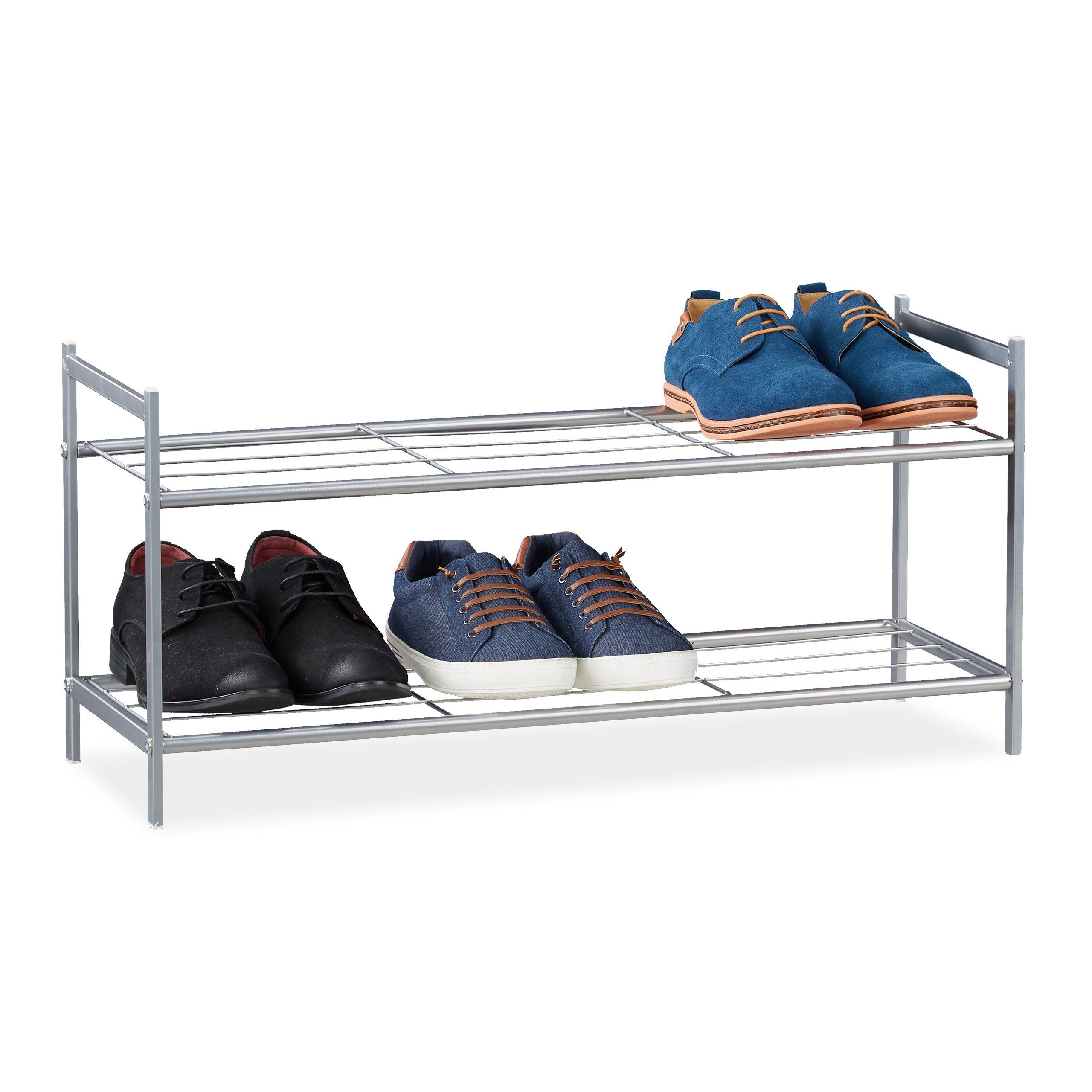 relaxdays Schuhregal mit 2 Ebene, Silber günstig online kaufen