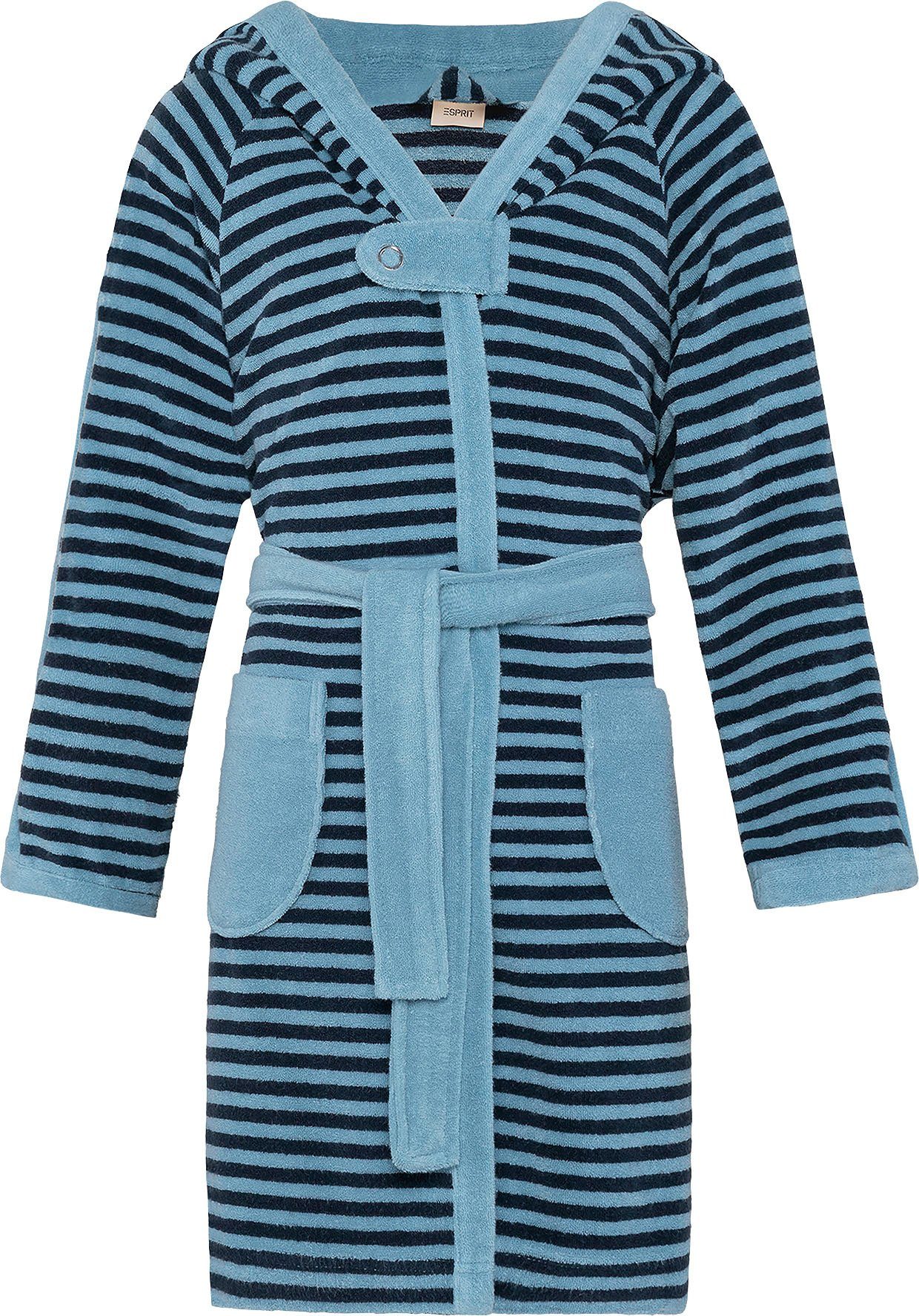 Esprit Kinderbademantel Zipfelmütze mit Kapuze, Kurzform, Stripped sky blue Little Hoody, Gürtel, Rundstrickware