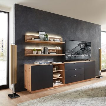 Lomadox Sideboard CUST-36, Fernsehschrank Artisan Eiche mit schwarz, Breite 240 cm