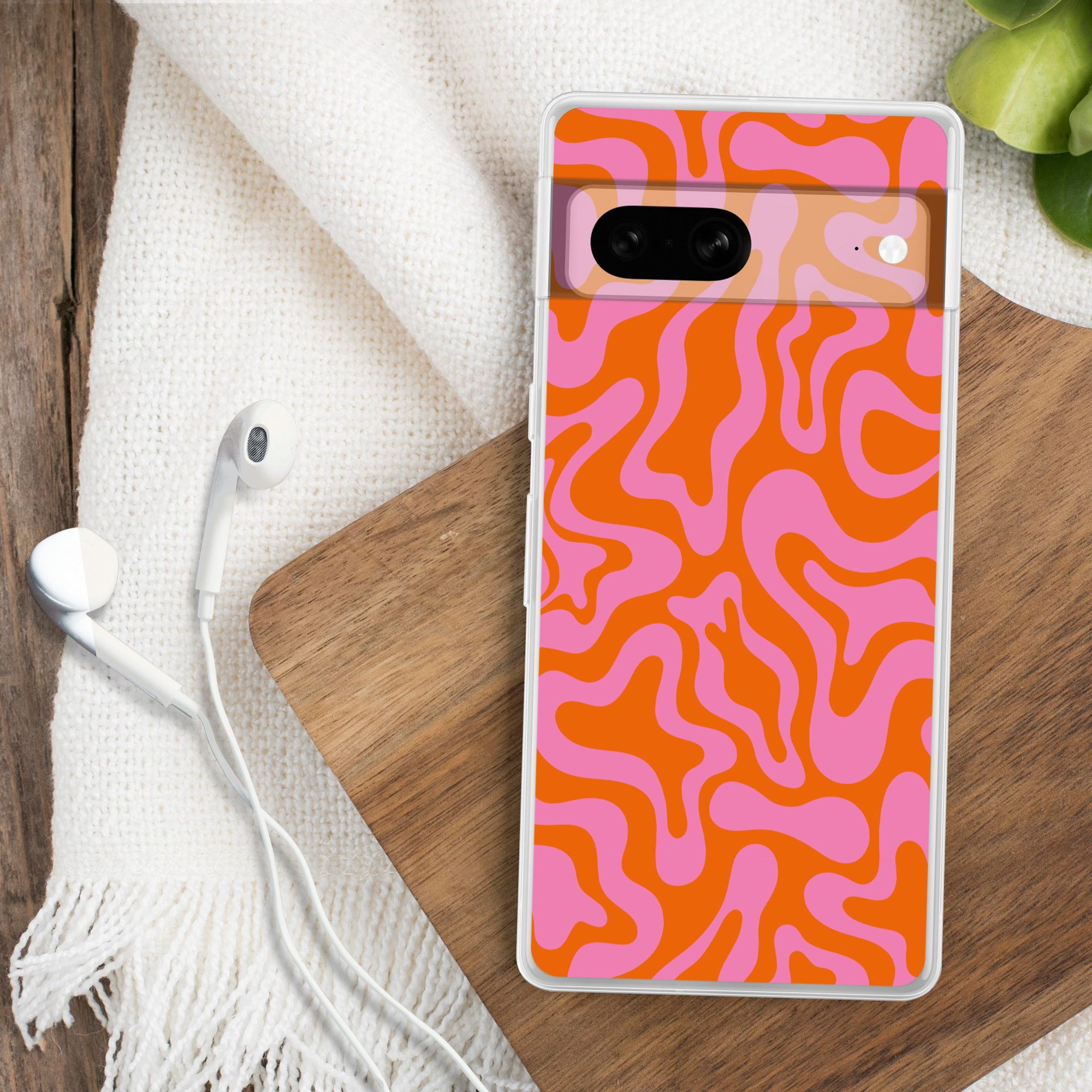 MuchoWow Handyhülle für Google Pixel 7 Muster - Rosa - Orange - Abstrakt - Modern, Phone Case, Silikon, Schutzhülle Dünn