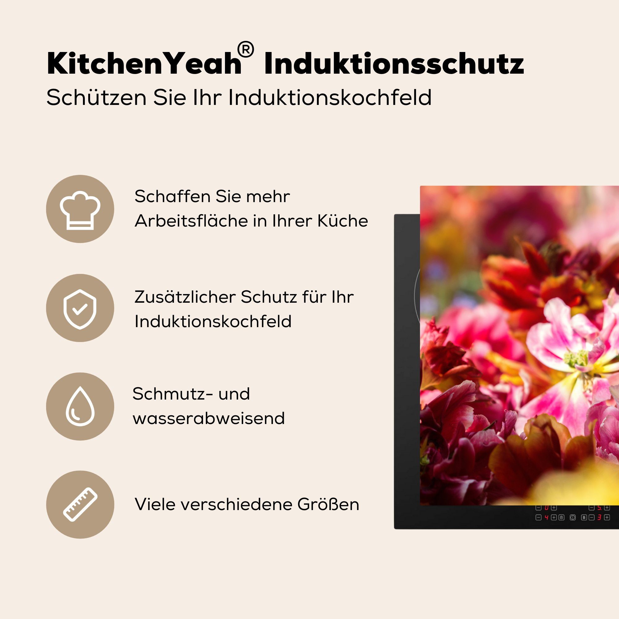 Ceranfeldabdeckung küche, Induktionskochfeld Mehrfarbige (1 81x52 Tulpen, Schutz Herdblende-/Abdeckplatte MuchoWow Vinyl, tlg), die für cm,