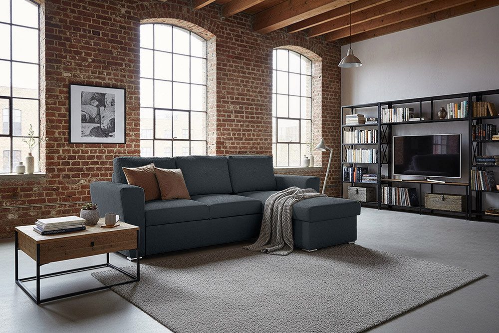 riess-ambiente Schlafsofa APARTMENT 245cm grau - Strukturstoff, 3-Sitzer, Stauraum, ausziehbar, Einzelartikel 1 Teile, Multifunktionale Couch - ideal für Wohnzimmer, TV-Ecke & Apartments