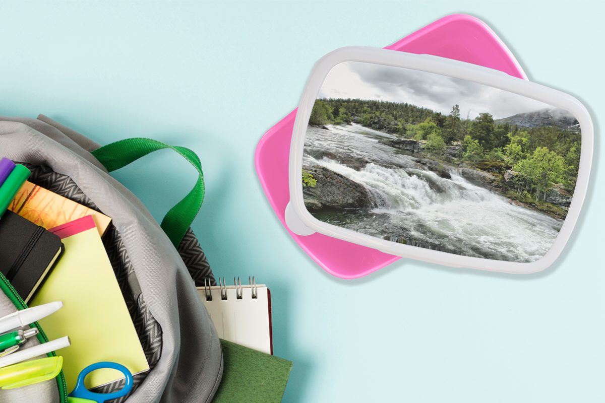 Kunststoff, Stromschnellen Lunchbox Brotbox (2-tlg), Fluss Erwachsene, Kinder, Brotdose auf Rauma Norwegen, Snackbox, in MuchoWow Kunststoff Mädchen, für rosa dem