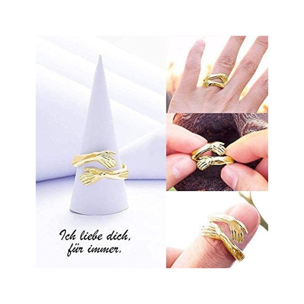 Lisandra Scott Silberring Umarmungsring in 925 Silber und Gold I Ring Liebesbotschaft Geschenk, Symbol für Zuneigung – Silberring mit kunstvollem Umarmungsdesign