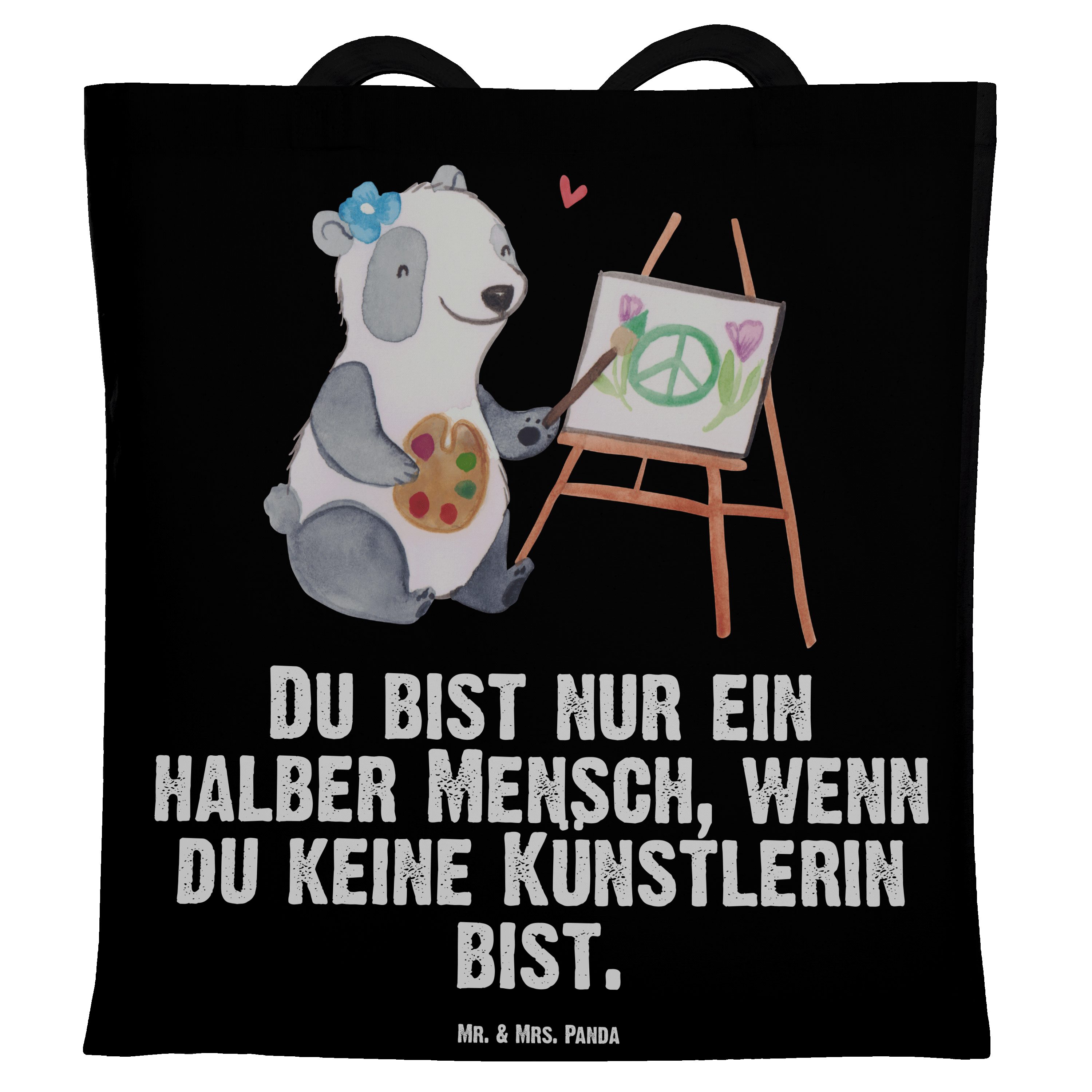 - mit Eröffnung, - Schwarz Herz Mrs. Tragetasche & Beruf, Panda Geschenk, Künstlerin (1-tlg) B Mr. Galerie