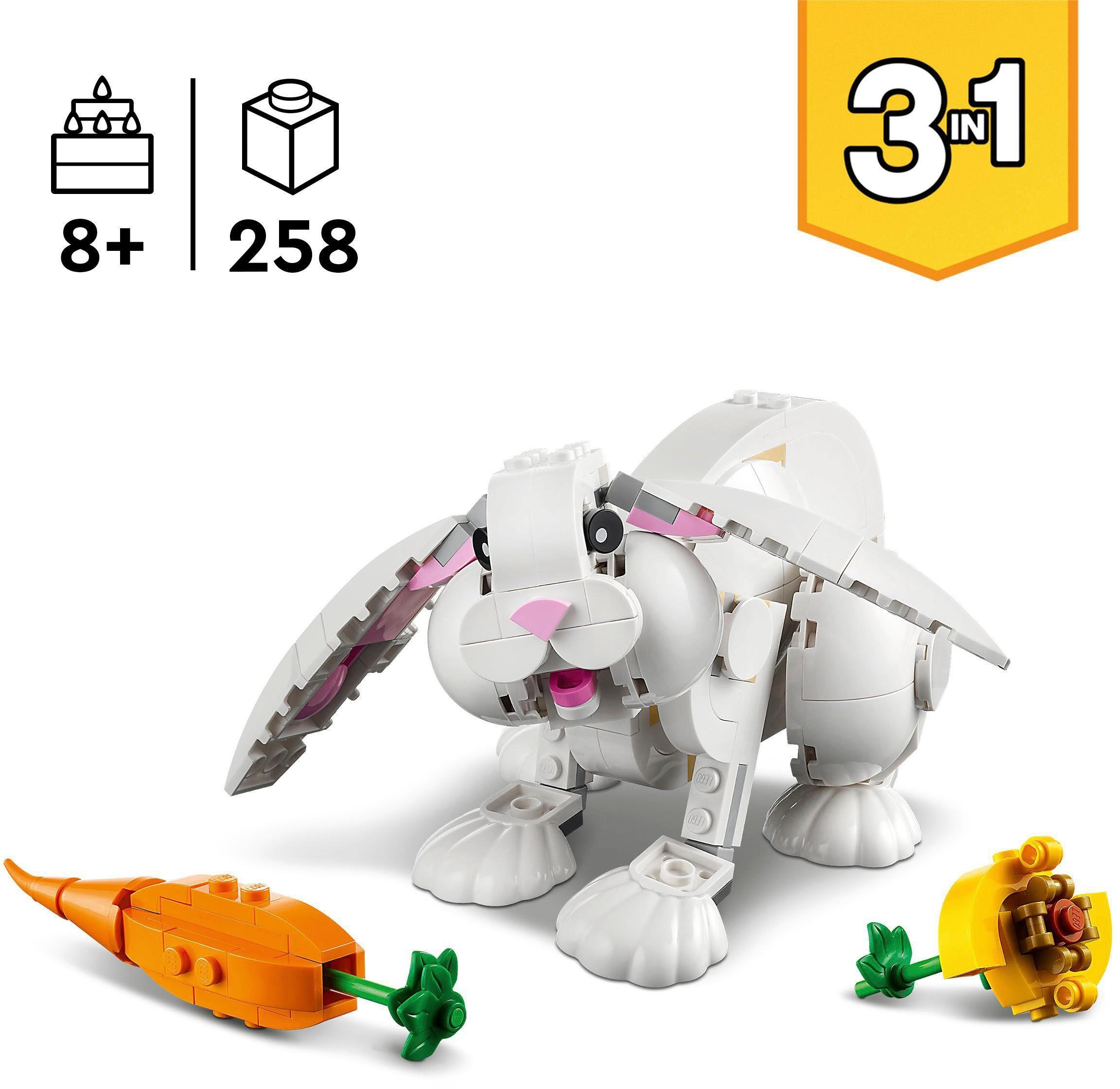 LEGO® Konstruktionsspielsteine Weißer Hase Europe (258 Made St), LEGO® (31133), in 3in1, Creator