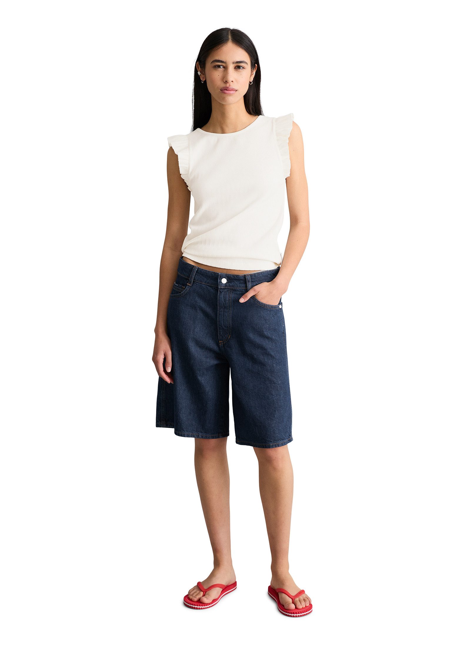 Marc O'Polo DENIM Trägertop Ärmelloses Volant-Top regular aus Bio-Baumwolle-Mix – Bild 4 von 5