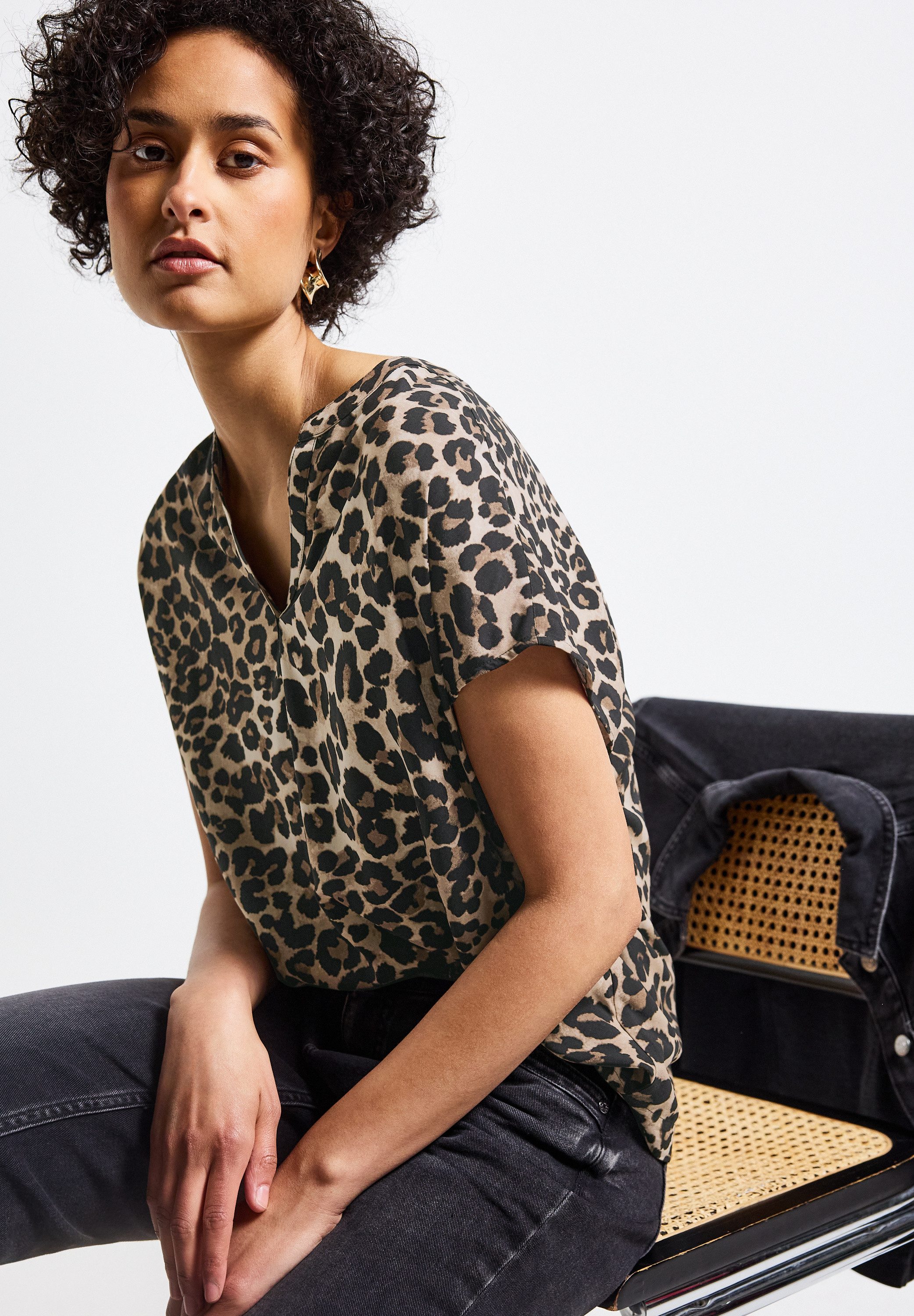 STREET ONE Kurzarmbluse mit Leoparden Muster günstig online kaufen
