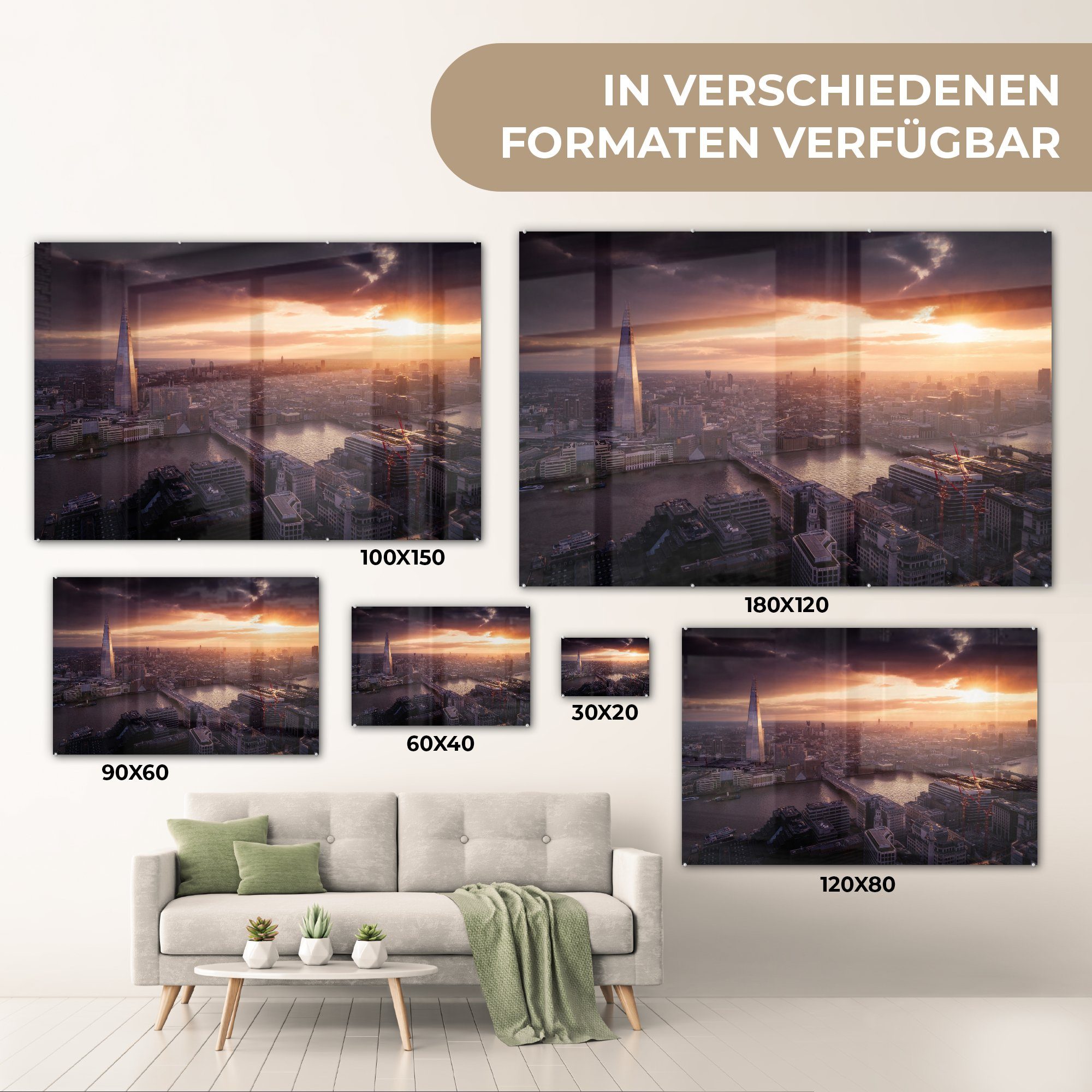 (1 St), Wolken Schlafzimmer Acrylglasbilder Skyline London, MuchoWow - Acrylglasbild Wohnzimmer - &