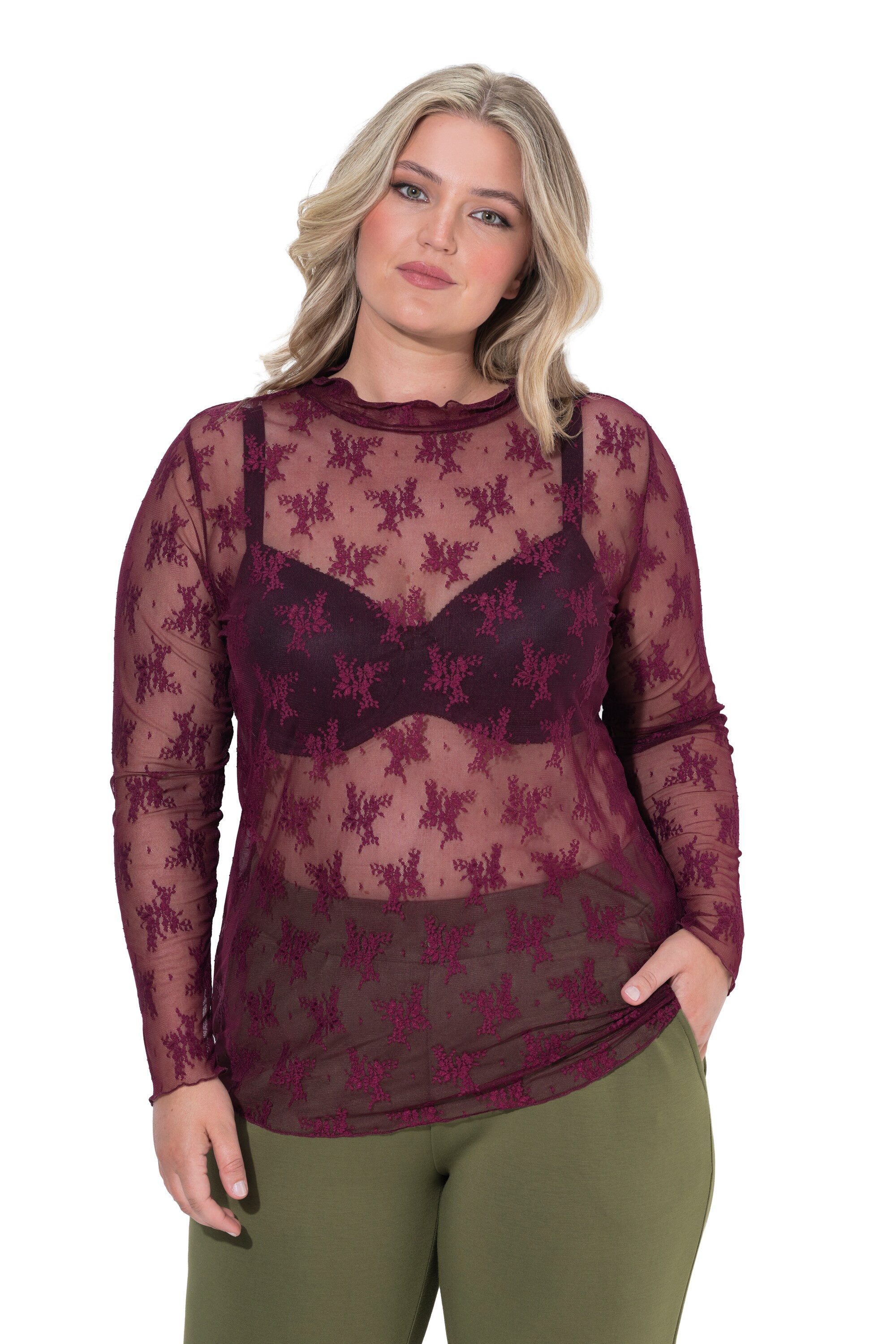 MIAMODA Longshirt Mesh-Shirt Slim Fit Mesh-Spitze Langarm