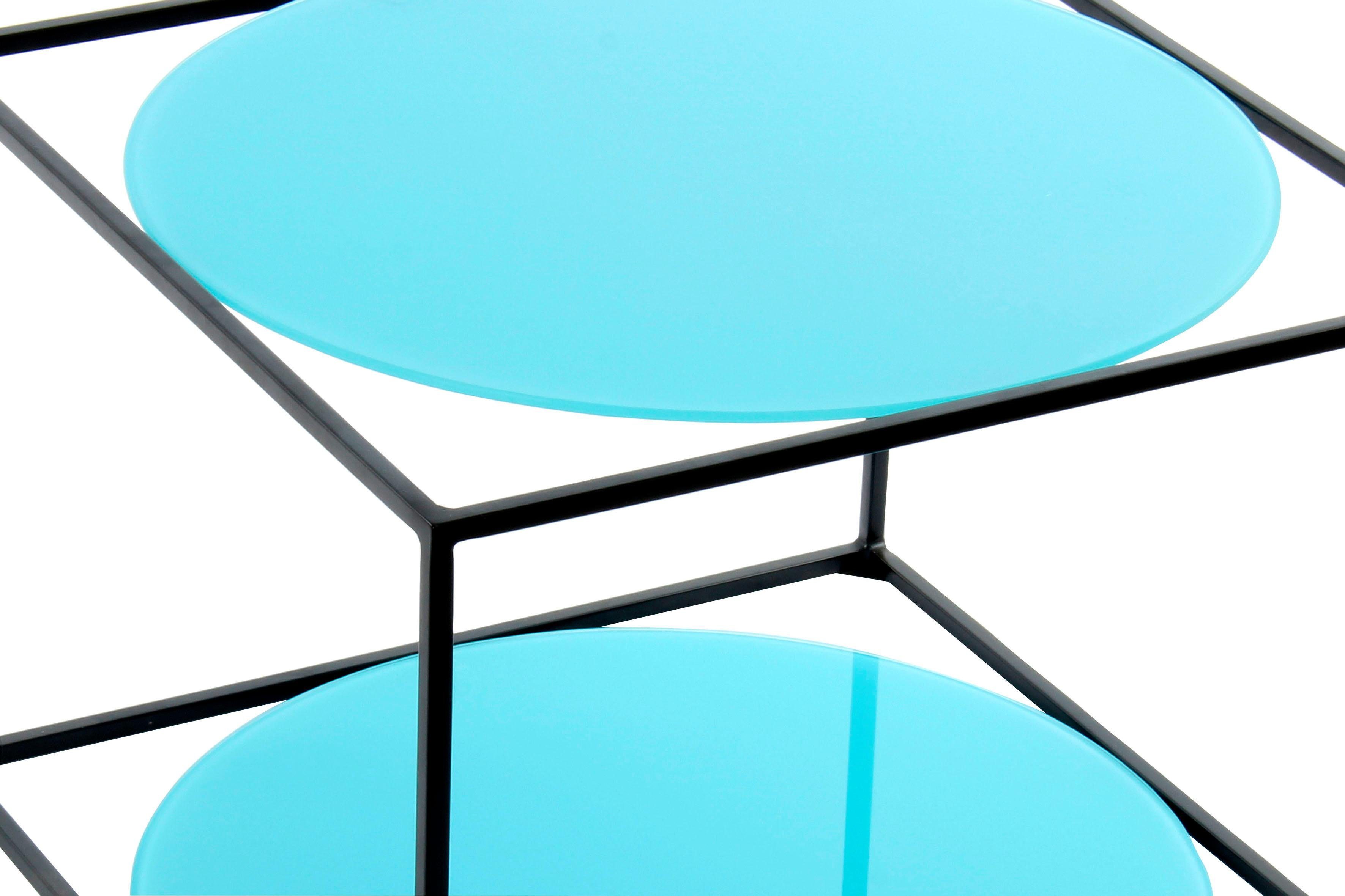 Cody, mit Kayoom Kubusform blau/Schwarzglas Ablageflächen Beistelltisch aus moderne Glas runden