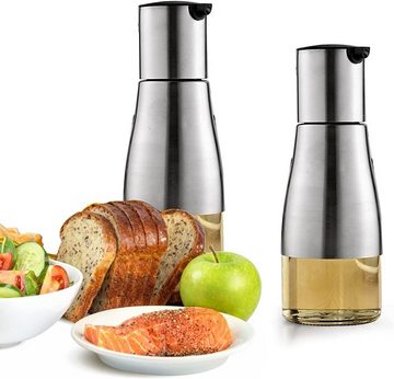 BlauCoastal Ölspender 2 Stück 320ml Essigspender Set, Essig und Ölspender Set, (1-tlg., Eleganter Edelstahl mit Glasboden), Ölspender Ölflasche für Küche und BBQ