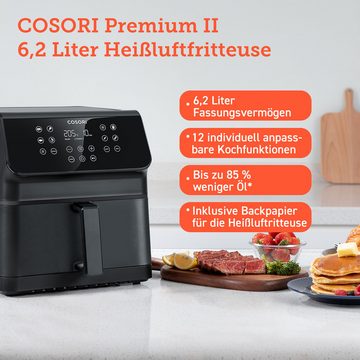 Cosori Heißluftfritteuse, Premium II Chef Edition, CAF-P651-KEUR, 6.2 Liter, 1700,00 W, 360°-Luftzirkulation, schwarz