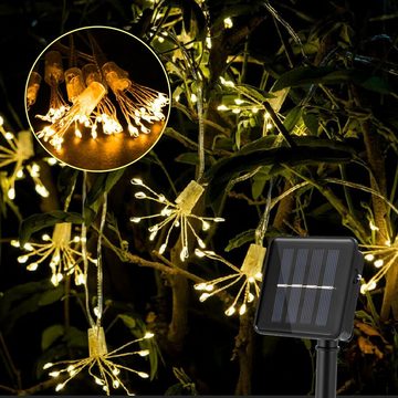 LETGOSPT LED-Lichterkette Feuerwerk Dekoration Lichter, Lichterketten 8Modi, Wasserdicht IP65 Solar Beleuchtung, Warmweiß 3000K Außen Garten