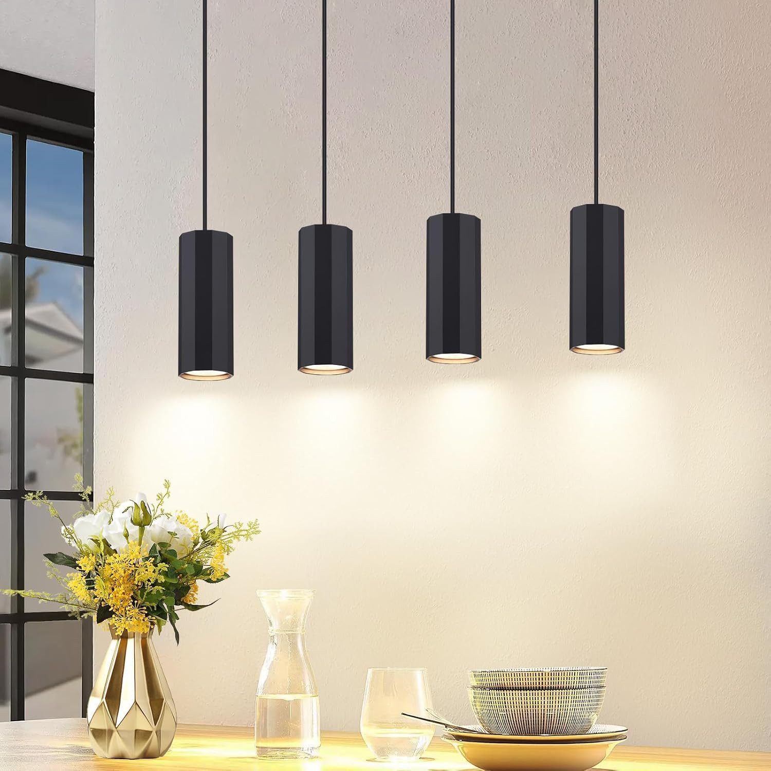 ZMH Pendelleuchte Hängelampe Esstisch Schwarz 4 Flammig - GU10 Wohnzimmer Industrial, ohne Leuchtmittel, Metall Modern für Innen Küche