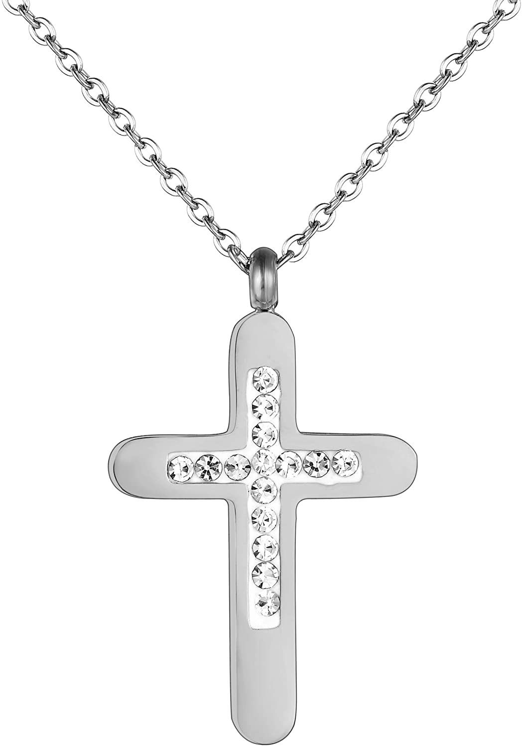 Kette mit Anhänger Karisma Damen Edelstahl Collier Anhänger Kette - Kreuz Zirkonia Weiss