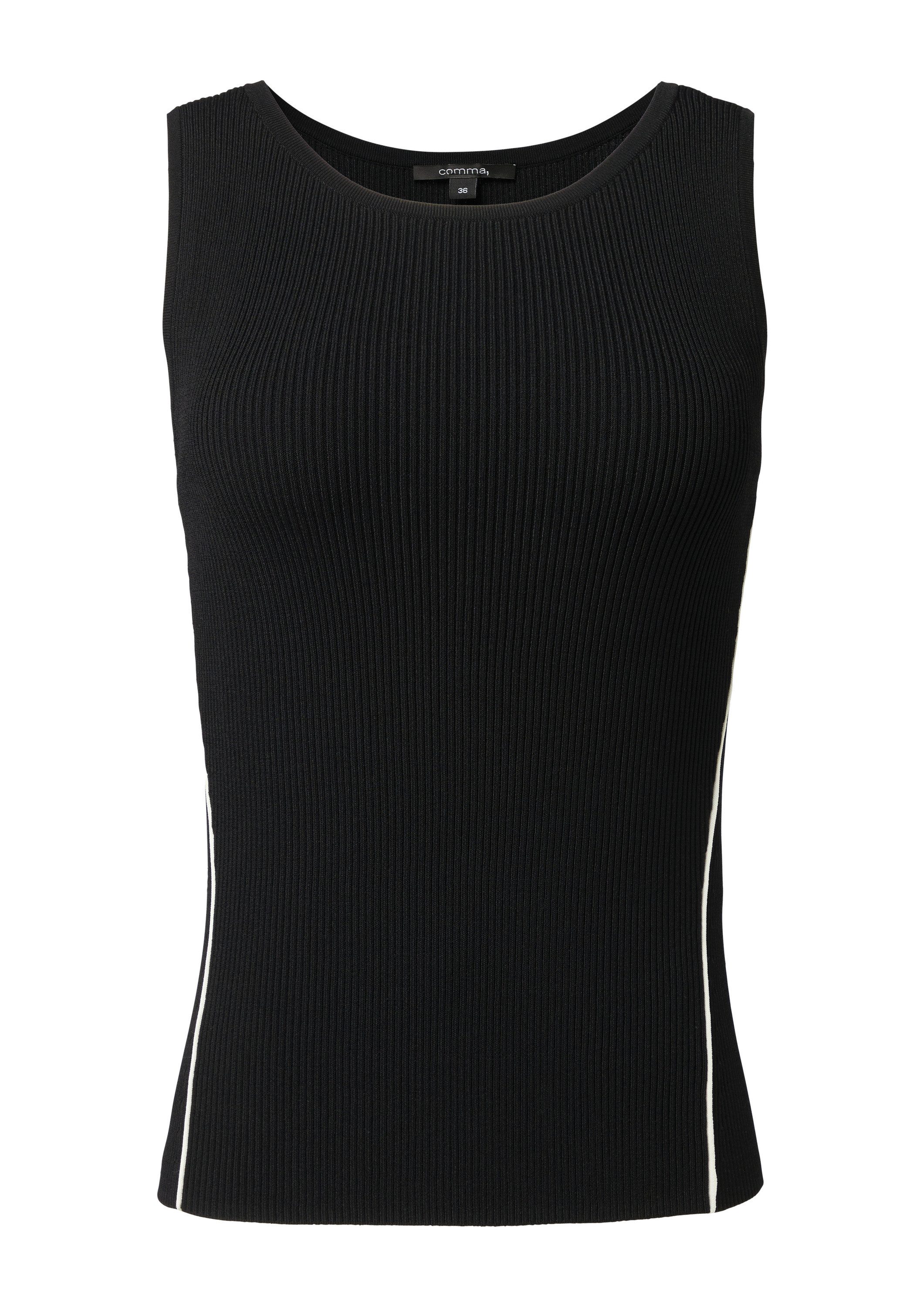 comma Rundhalspullover Strickpullunder Stricktop mit Kontrast-Details