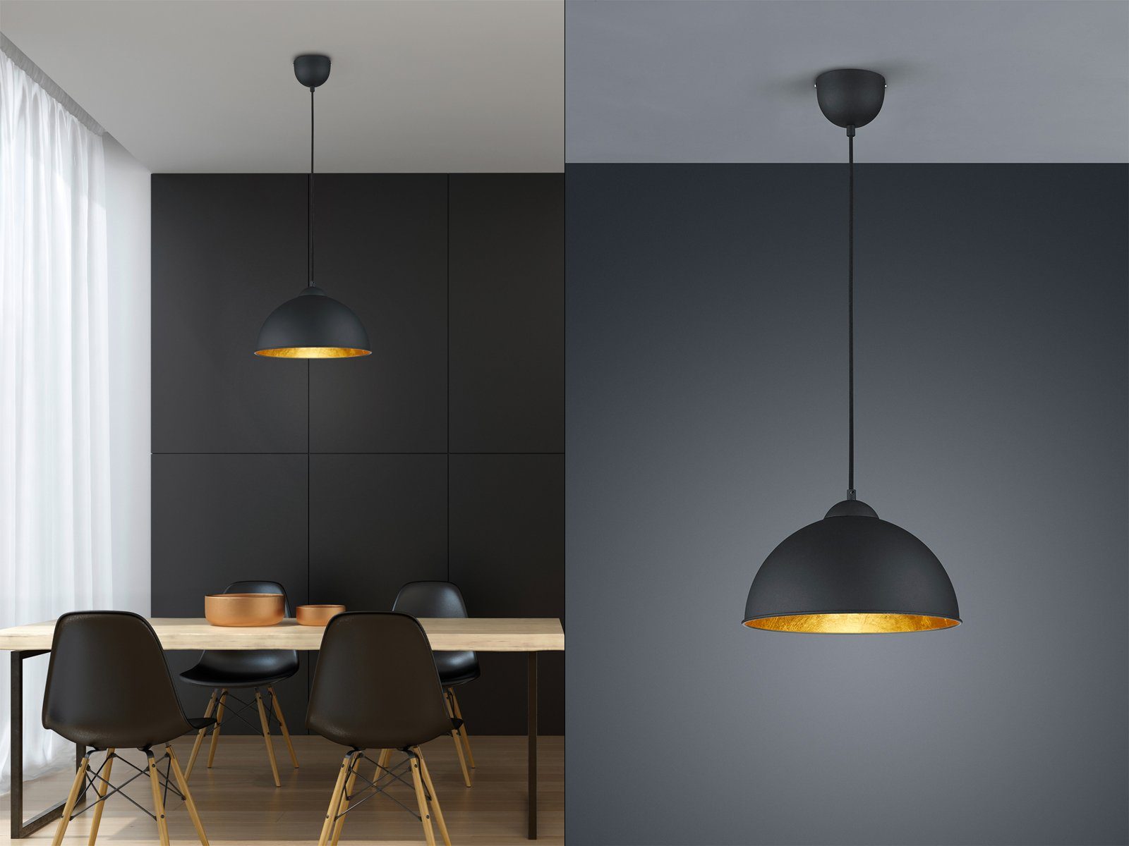 meineWunschleuchte LED Industrie-design hängend Warmweiß, wechselbar, Pendelleuchte, über-n Esstisch für Gold, Ø 31cm Schwarz LED