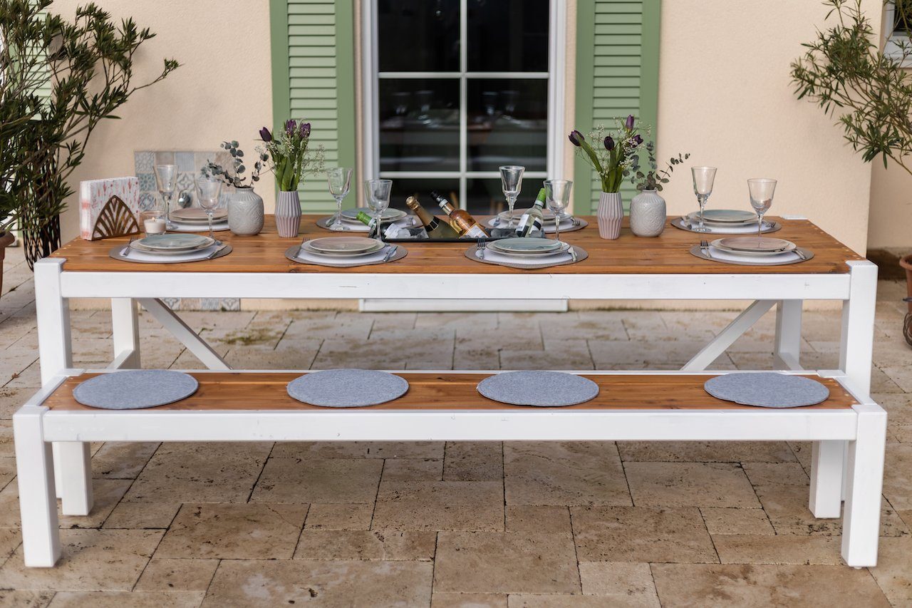 Holzbegehrt Gartentisch Gartentisch - Stammtisch, Inkl. flexiblem Blumenkasten auch Nutzbar für Getränke oder Kräuter