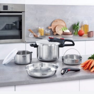 Tefal Topf-Set Ingenio Emotion Topfset 6 tlg, Griff abnehmbar, Schnellkochtopf Set, Edelstahl 18/10 (Pfanne, Bratpfannen Set, Pfannenset, Schnellkochtopf, Schmorpfanne, 6-tlg., Bratpfanne Topf), Alle Herdarten, außer Induktion, Platzsparend, ohne Fett /Öl Braten