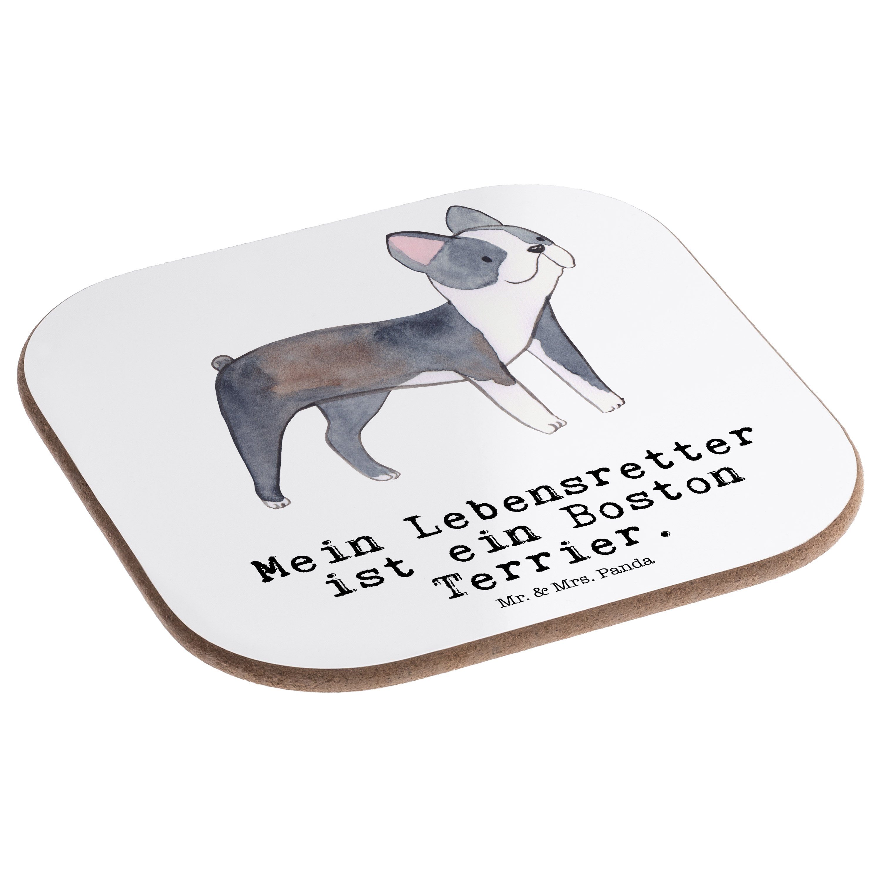 Boston Weiß Terrier - Geschenk, Glasuntersetzer, Unter, - & Panda Mr. Lebensretter 1-tlg. Getränkeuntersetzer Mrs.