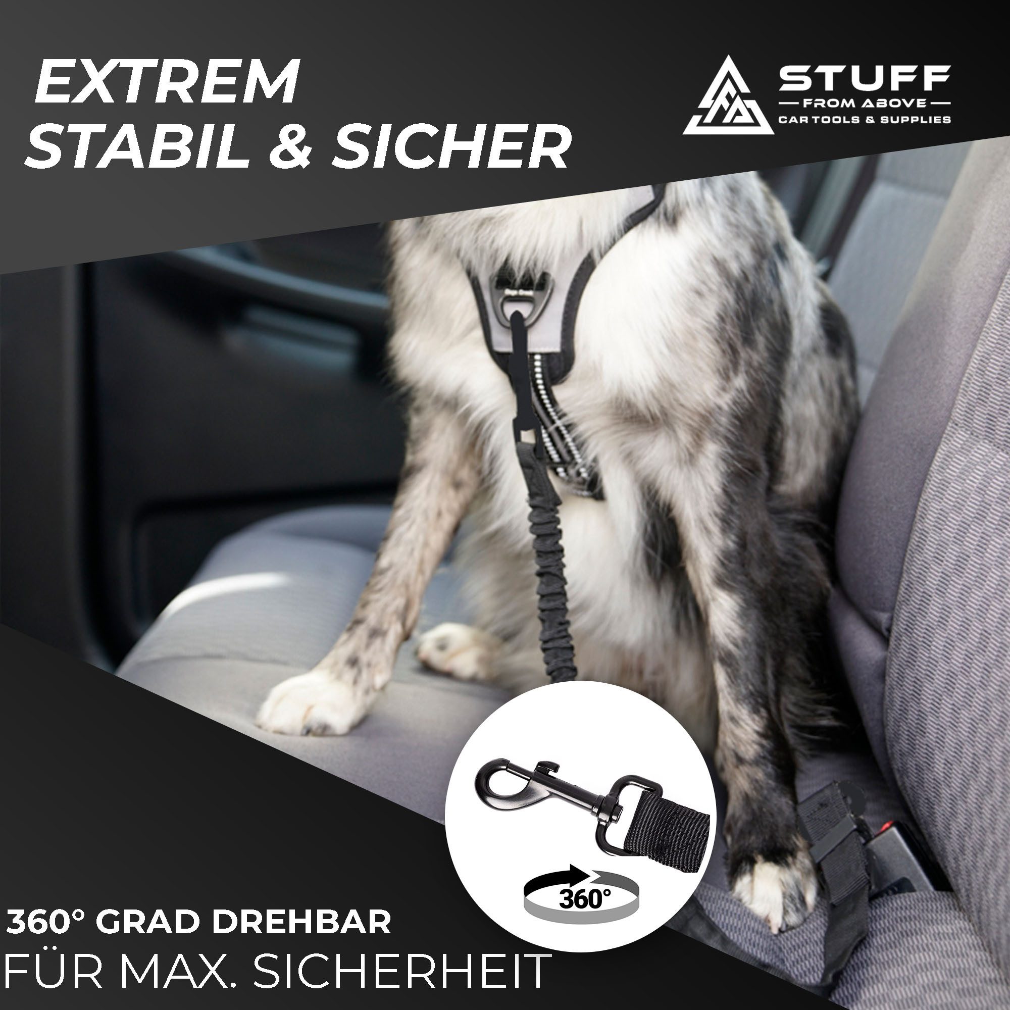 stuff from above Autohundegeschirr Hunde-Sicherheitsgurt für Auto längenverstellbar 50-80cm, Hundegurt mit Rückdämpfung - Universal Hunde-Autogurt