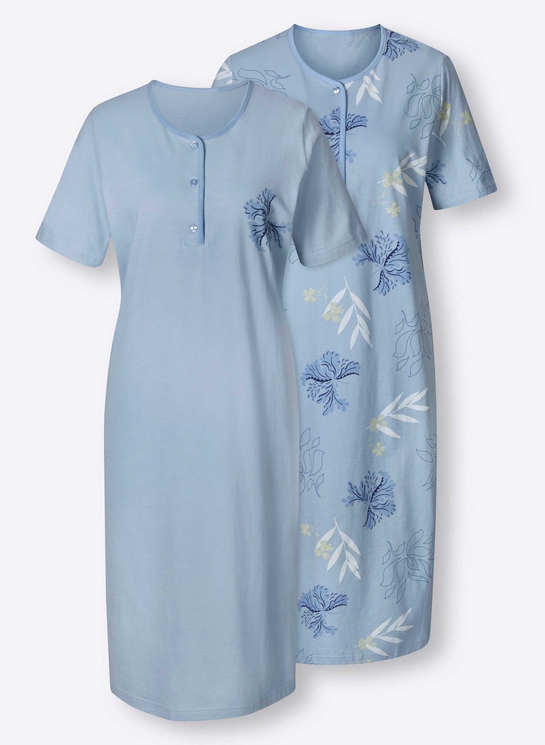 Ascafa Nachthemd (2-tlg) hellblau + hellblau-bedruckt