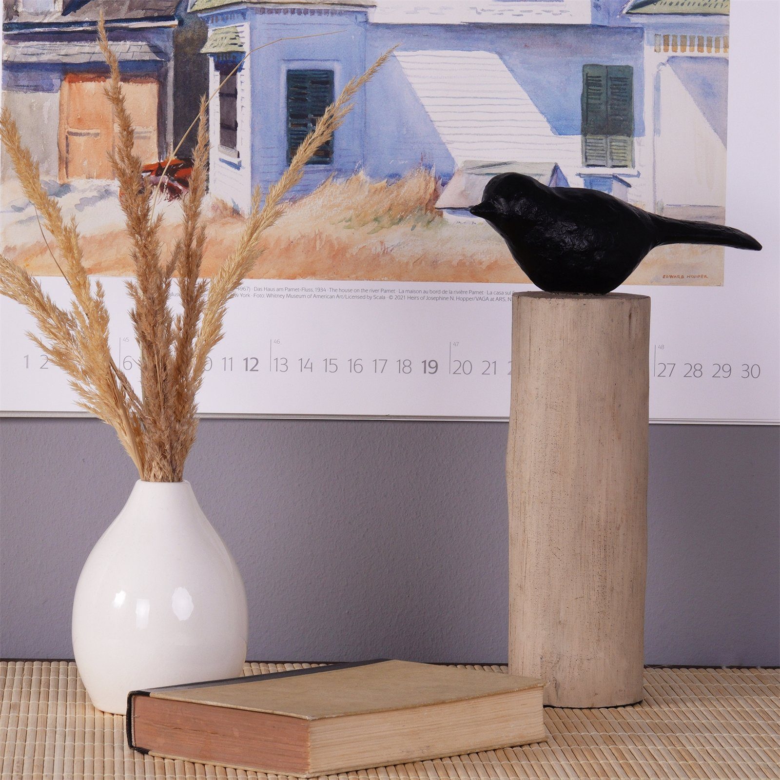 CREEDWOOD Skulptur VOGEL SKULPTUR "BIRDY I", Mangoholz, 30cm, Vogel auf Holzstamm