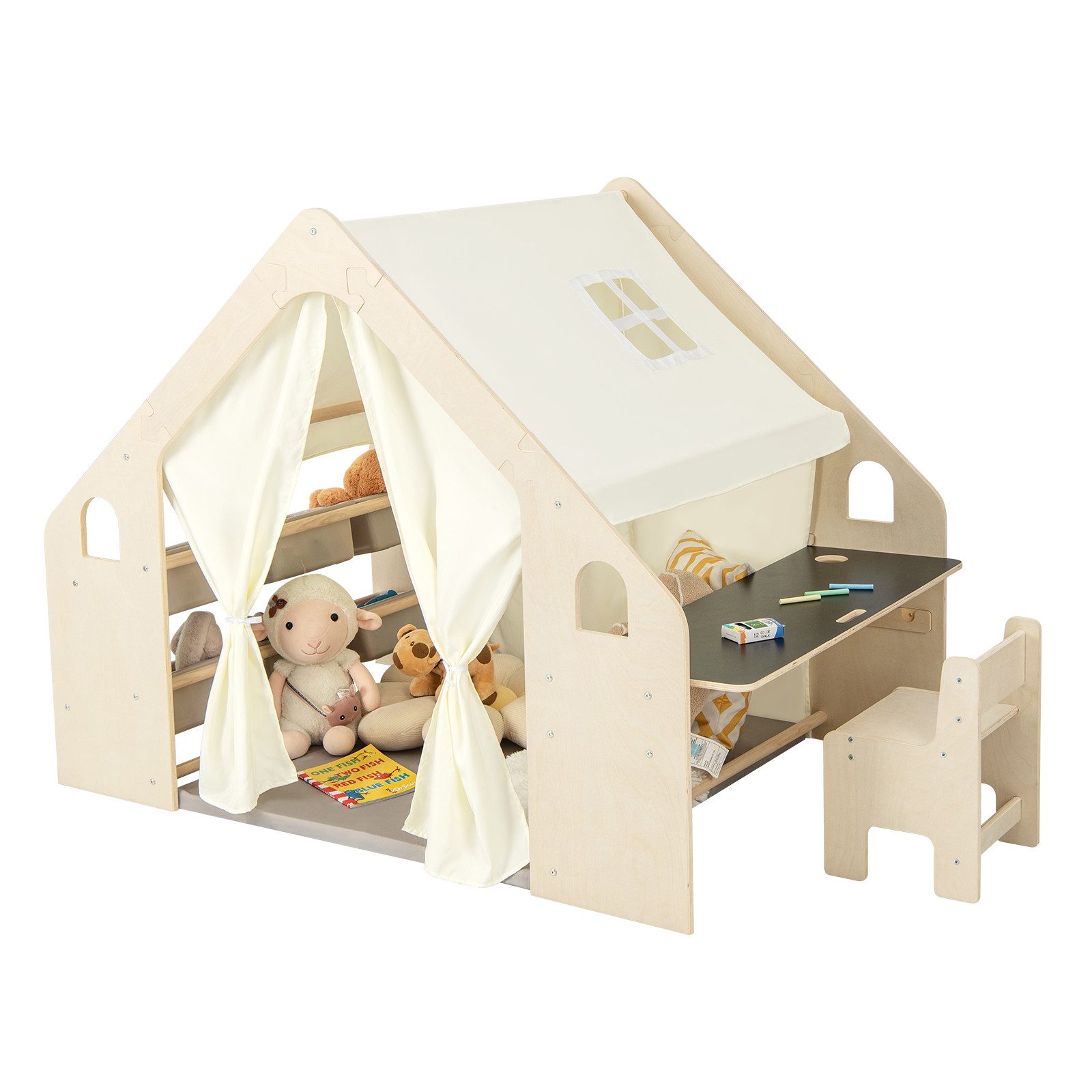 COSTWAY Spielzelt 6 in 1 Spielhaus mit Kindersitzgruppe & 6 Aufbewahrungsbo günstig online kaufen