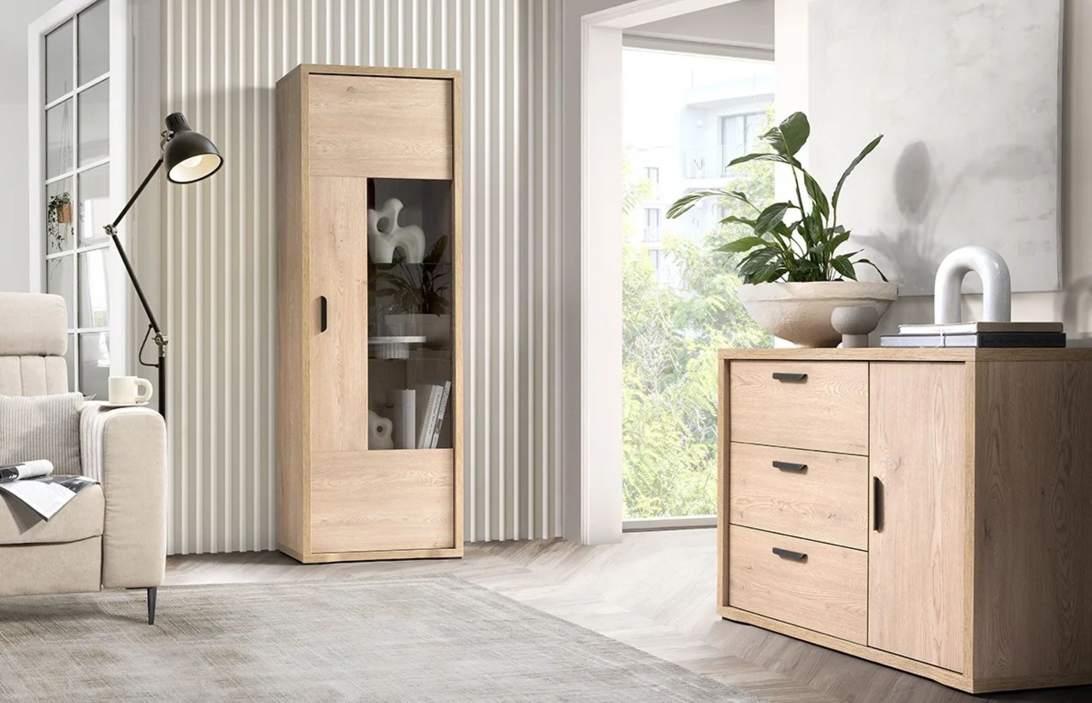 99rooms Wohnwand Riesa, (Set (2-St), Wohnmöbel, Wohnzimmer-Set), Stilvolles Design mit natürlicher Ausstrahlung, Soft-Close, mit LED