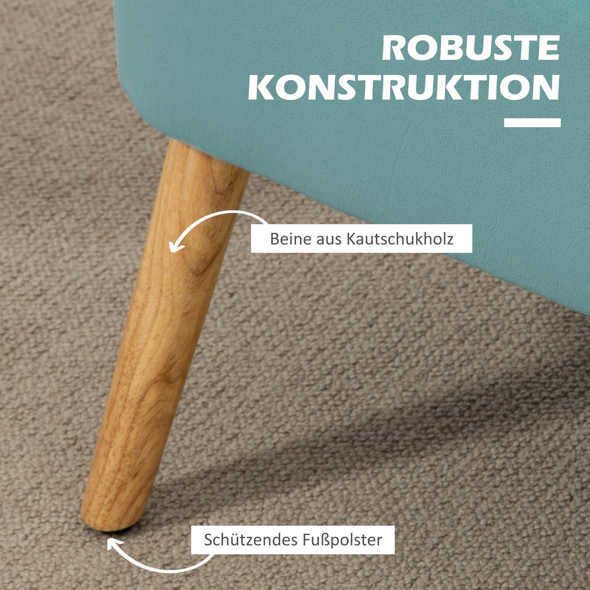 Grün Teile 2-Sitzer Holzbeine, | Loveseat HOMCOM Leinenoptik, 1 Zweisitzer, mit mit Grün Doppelsofa