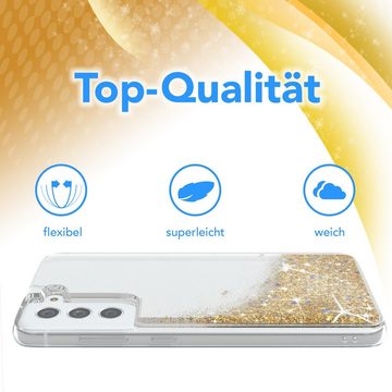 EAZY CASE Handyhülle Liquid Glittery Case für Samsung Galaxy S21 FE 5G 6,41 Zoll, Durchsichtig Back Case Handy Softcase Silikonhülle Glitzer Cover Gold