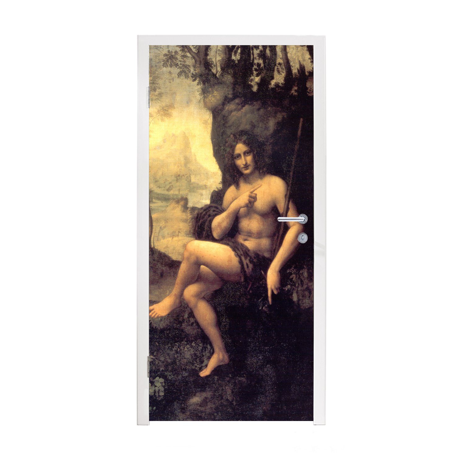 MuchoWow Türtapete Der heilige Johannes in der Wüste - Leonardo da Vinci, Matt, bedruckt, (1 St), Fototapete für Tür, Türaufkleber, 75x205 cm