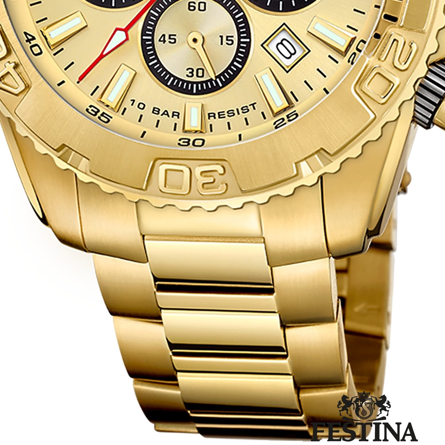 Festina Quarzuhr Festina Herrenuhr Timeless Chronograph, (Chronograph), Herren Armbanduhr rund, Edelstahlarmband gold, Elegant