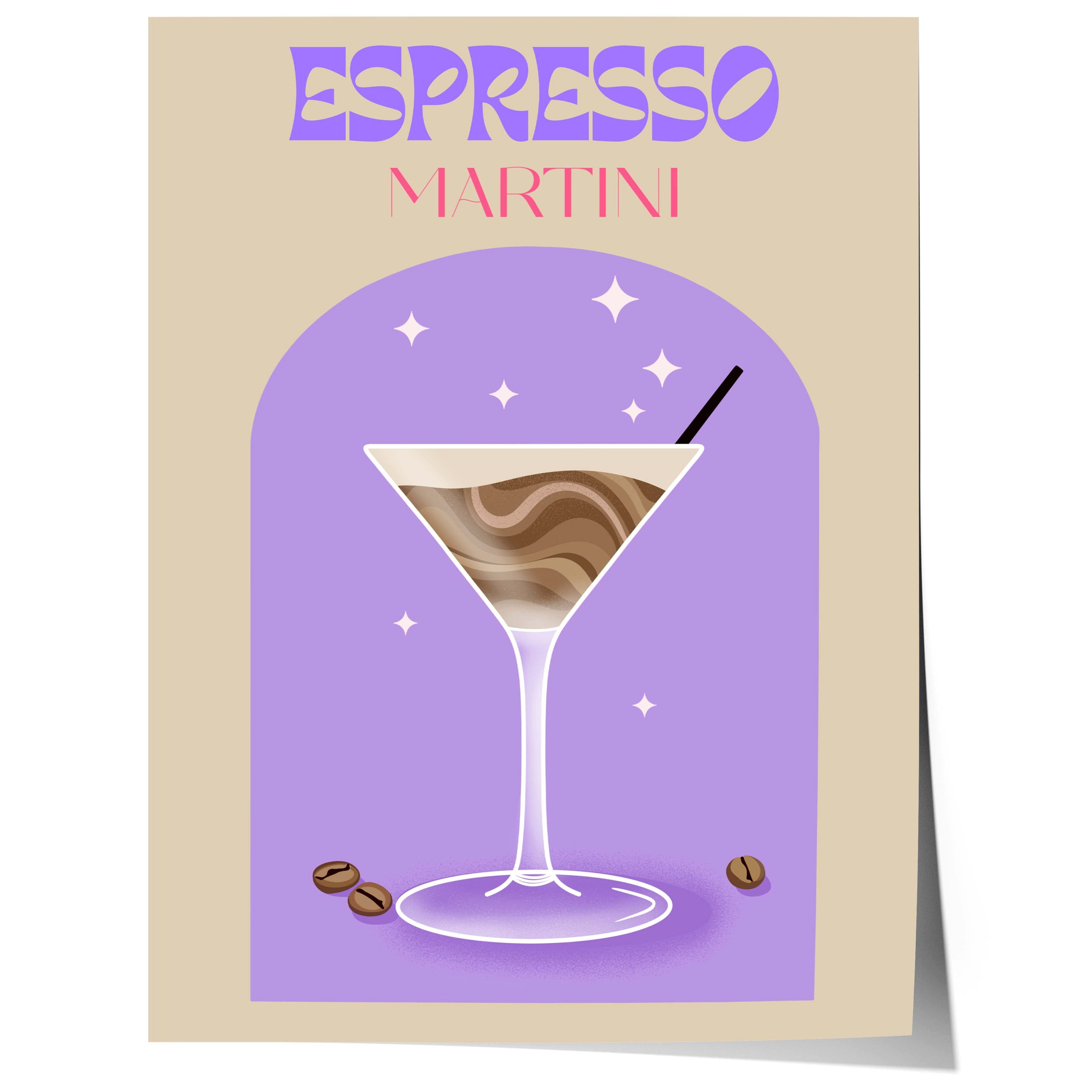 JUSTGOODMOOD Poster Espresso Martini Cocktail llustration Coffee Drink Art Retro Bar Desig, (1 St)