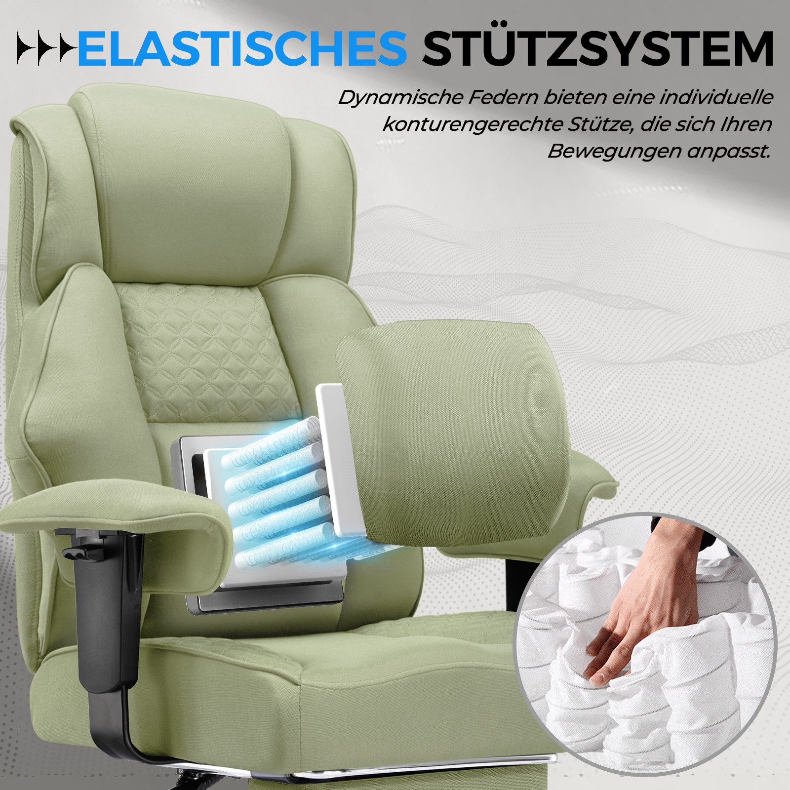GTPLAYER Gaming-Stuhl für Große und Schwere Personen, ergonomischer Bürostuhl bis 180 kg, 3D Sitzkissen, verstellbar mit Fußstütze für Büro & Gaming