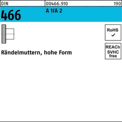 Reyher Rändelmutter 100er Pack Rändelmutter DIN 466 hohe FormM6 A 1/A 2 25 Stück DIN 466