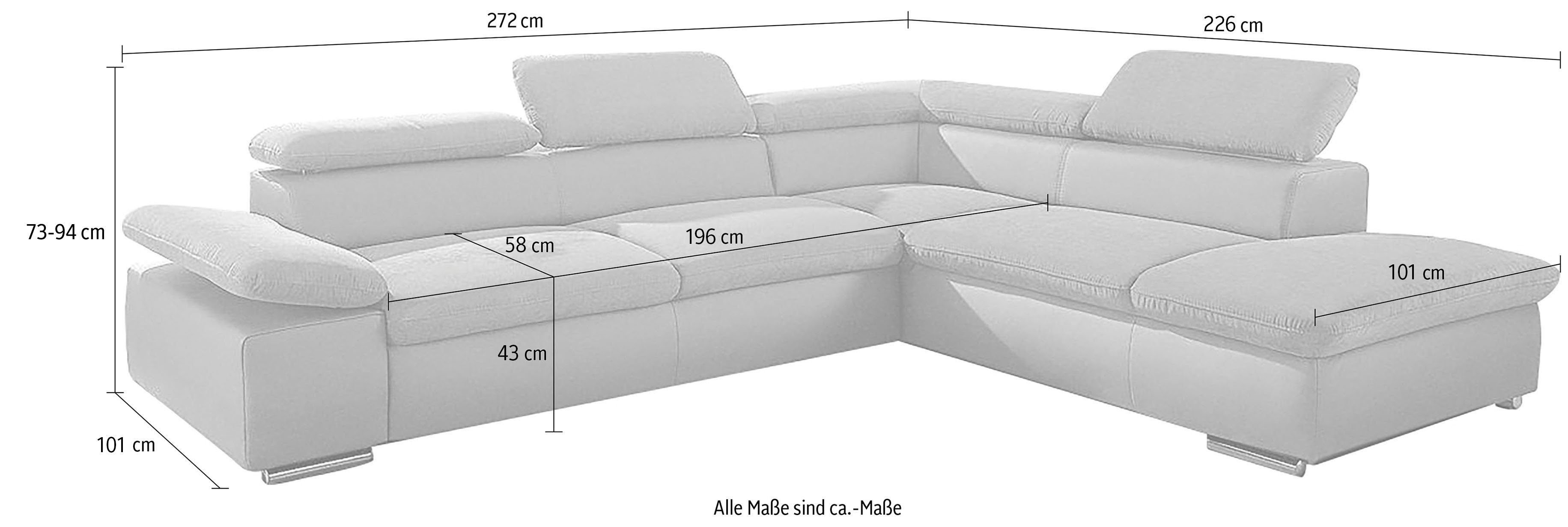 sit&more inklusive Armteilverstellung mit Valantine, Ecksofa und mane, Kopf- café