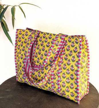Aurelie Freizeittasche Gesteppte Tote Tasche SHIVA aus Baumwolle, große Strandtasche, gesteppte Baumwolle mit Blockprint Muster