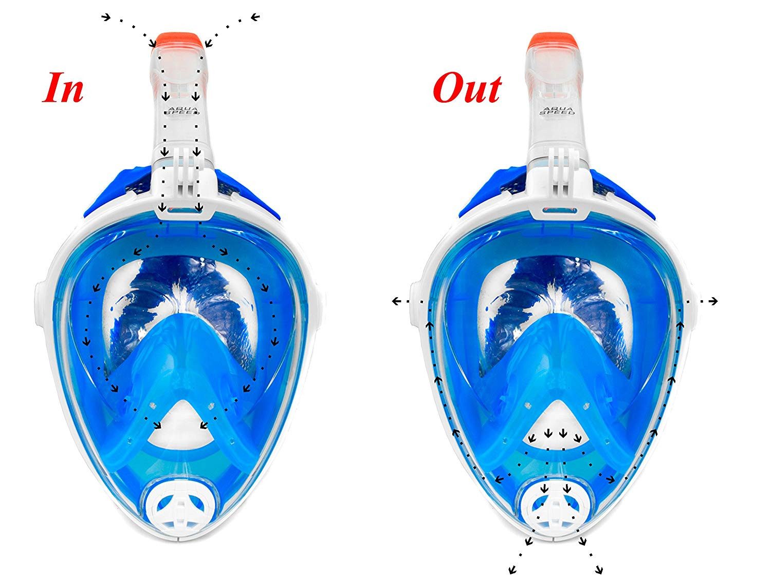 Aqua Speed Schnorchel Erwachsene 180° Panorama Full Schnorchelmaske + Mikrofaser Handtuch (Full Face Maske, Tauchausrüstung, Wassersport), Spezielles Doppel-Luf – Bild 4 von 5