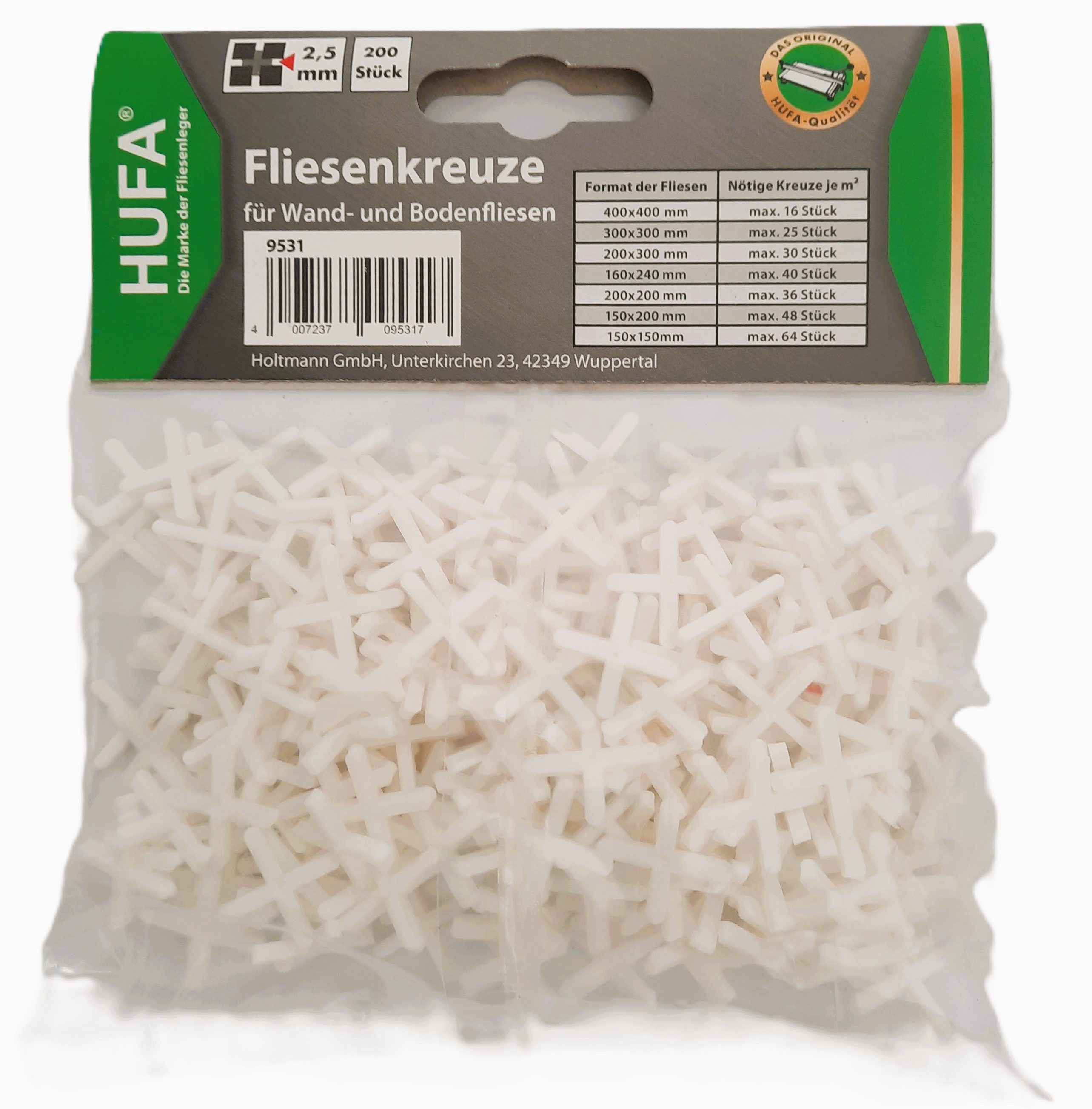 Hufa Fliesenkreuz Hufa Fliesenleger Kunststoff Fliesenkreuze weiß 2.5mm 200 Stück für Wand- und Bodenfliesen