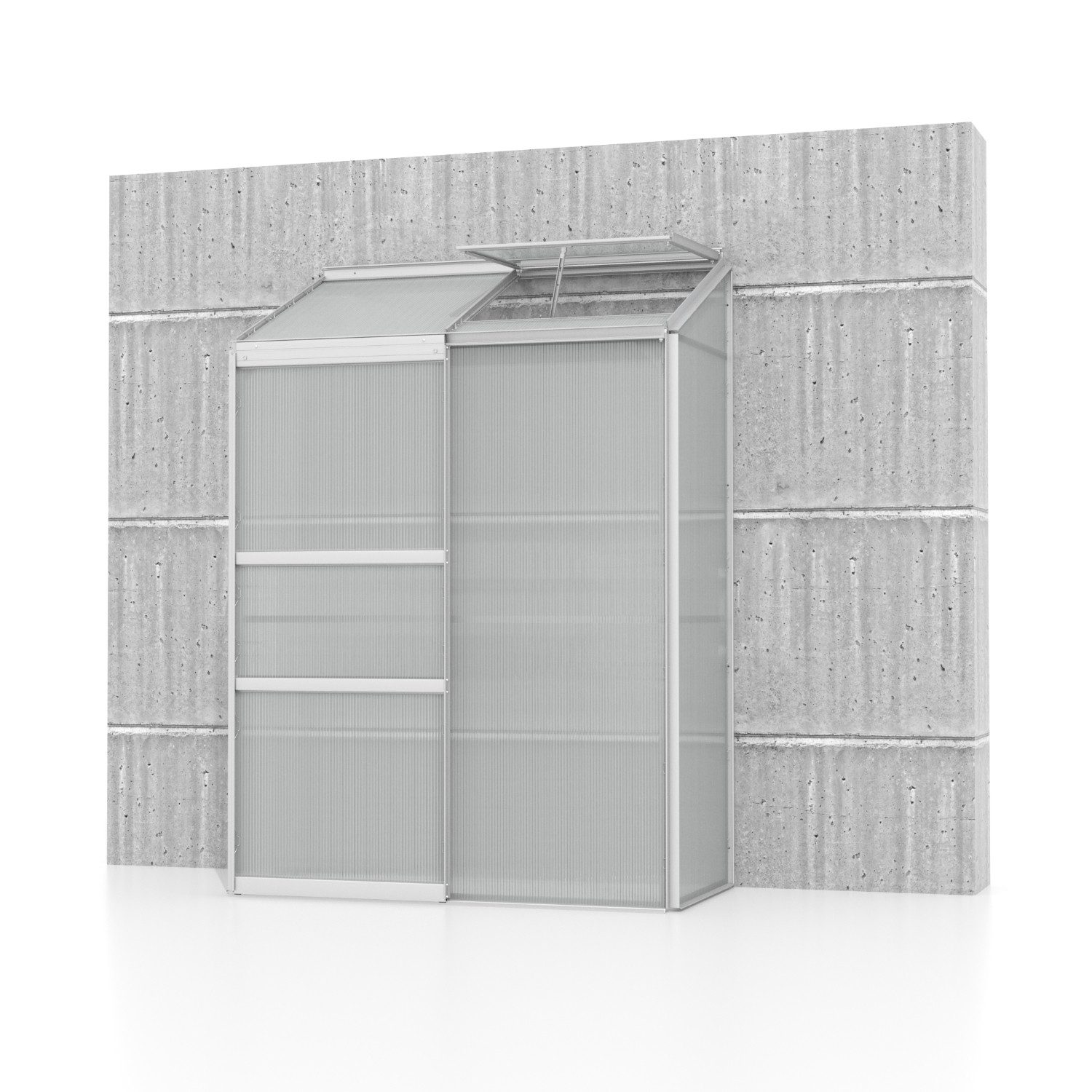 Vitavia Anlehngewächshaus Anlehn-Gewächshaus "Ida 900", 4 mm Wandstärke, mit Regenrinne und Aufbauanleitung, Platzsparend mit praktischer Höhe